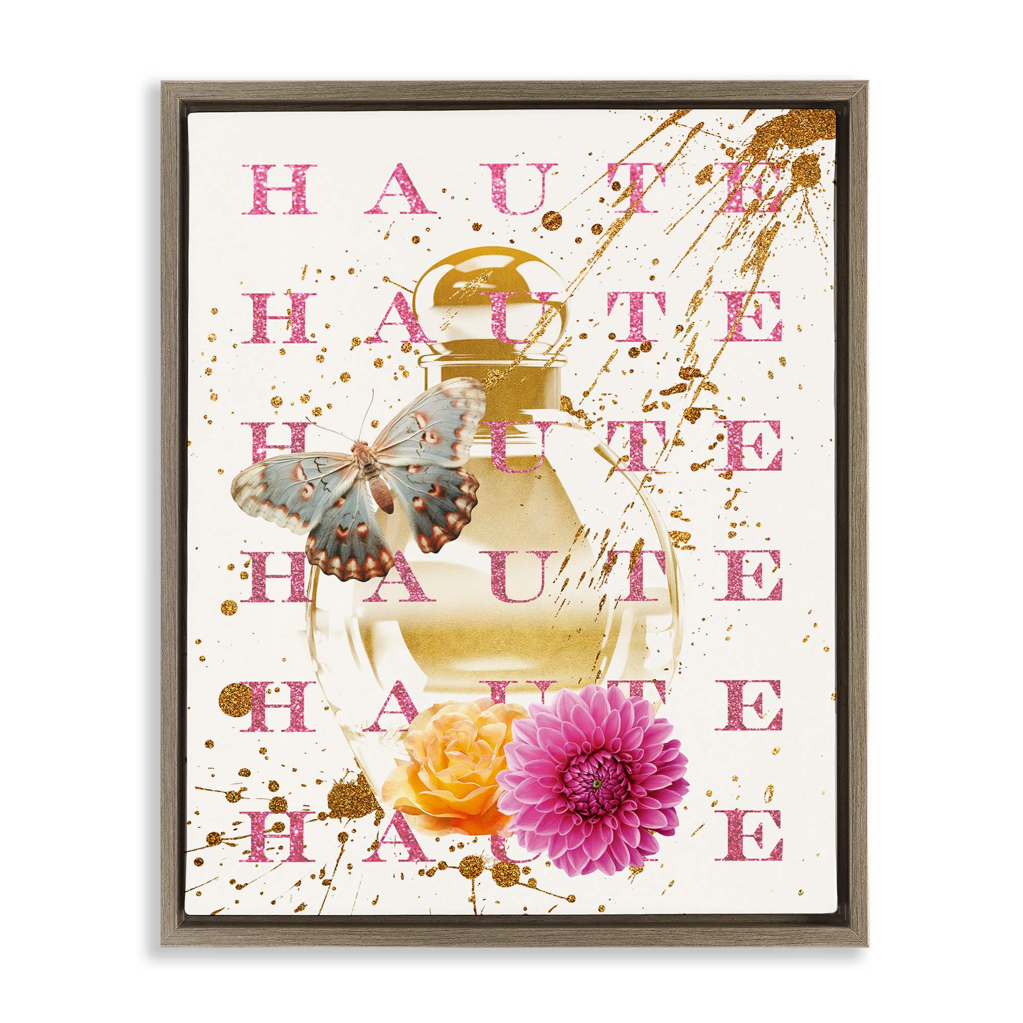 Stupell Industries BS-181-FFE-24X30 Haute Perfume and Gold Splatter Floating Frame design by Susan Arnot