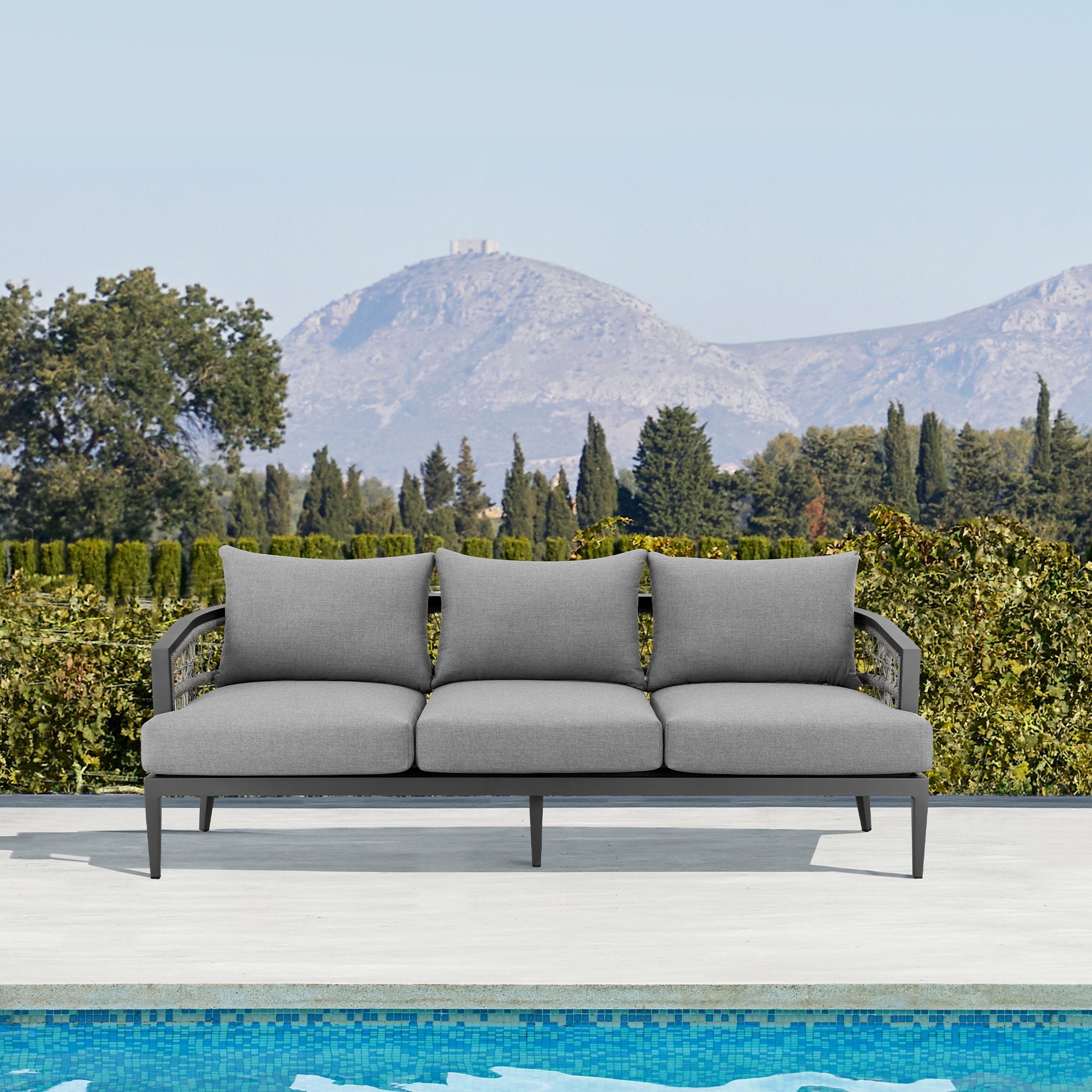 Zelda Gray Aluminum Outdoor Patio Sofa with Cushions