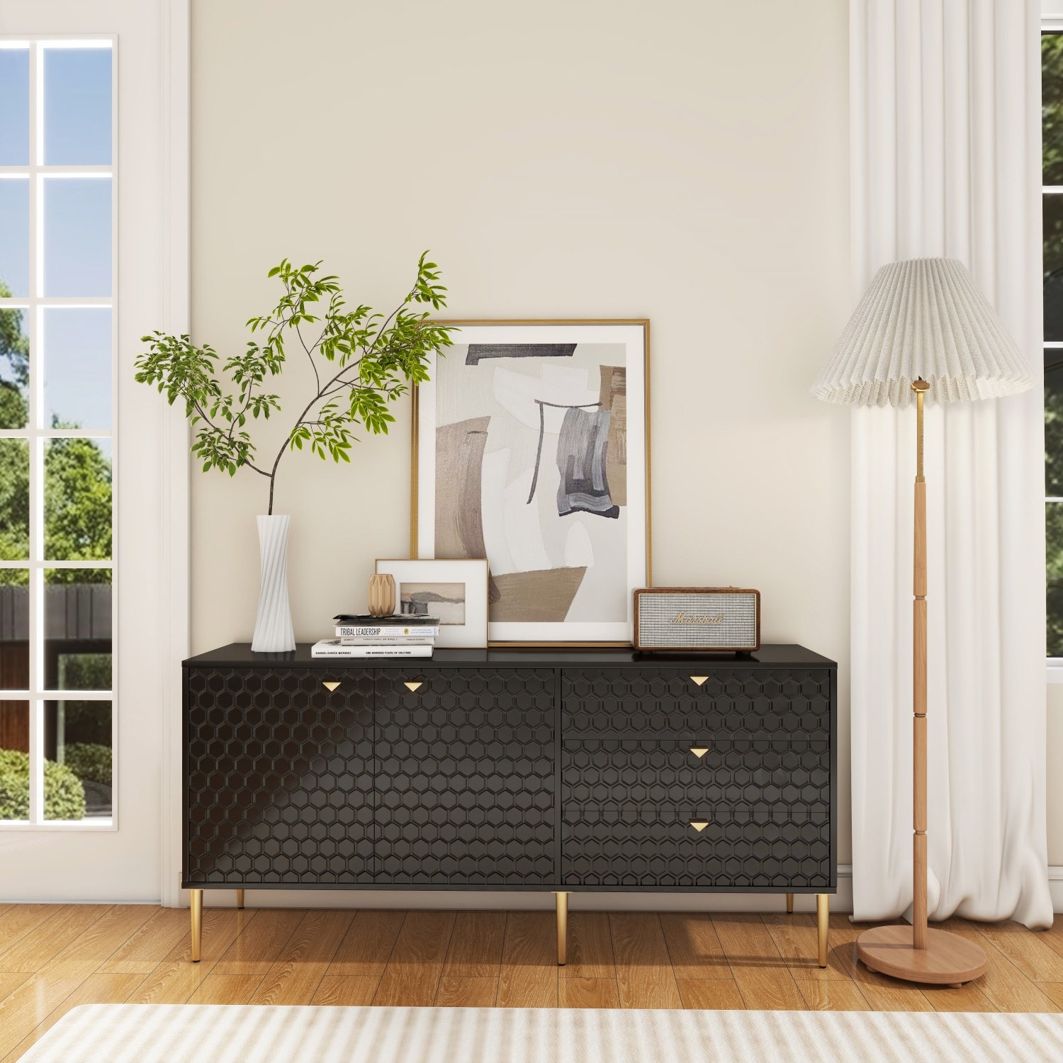 Mondawe MO-JH-018-BK Contemporary/Modern Black Sideboard