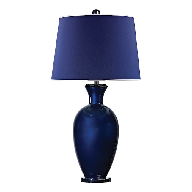Black Nickel 3 Way Table Lamp, Small Dark Blue Lamp Shades