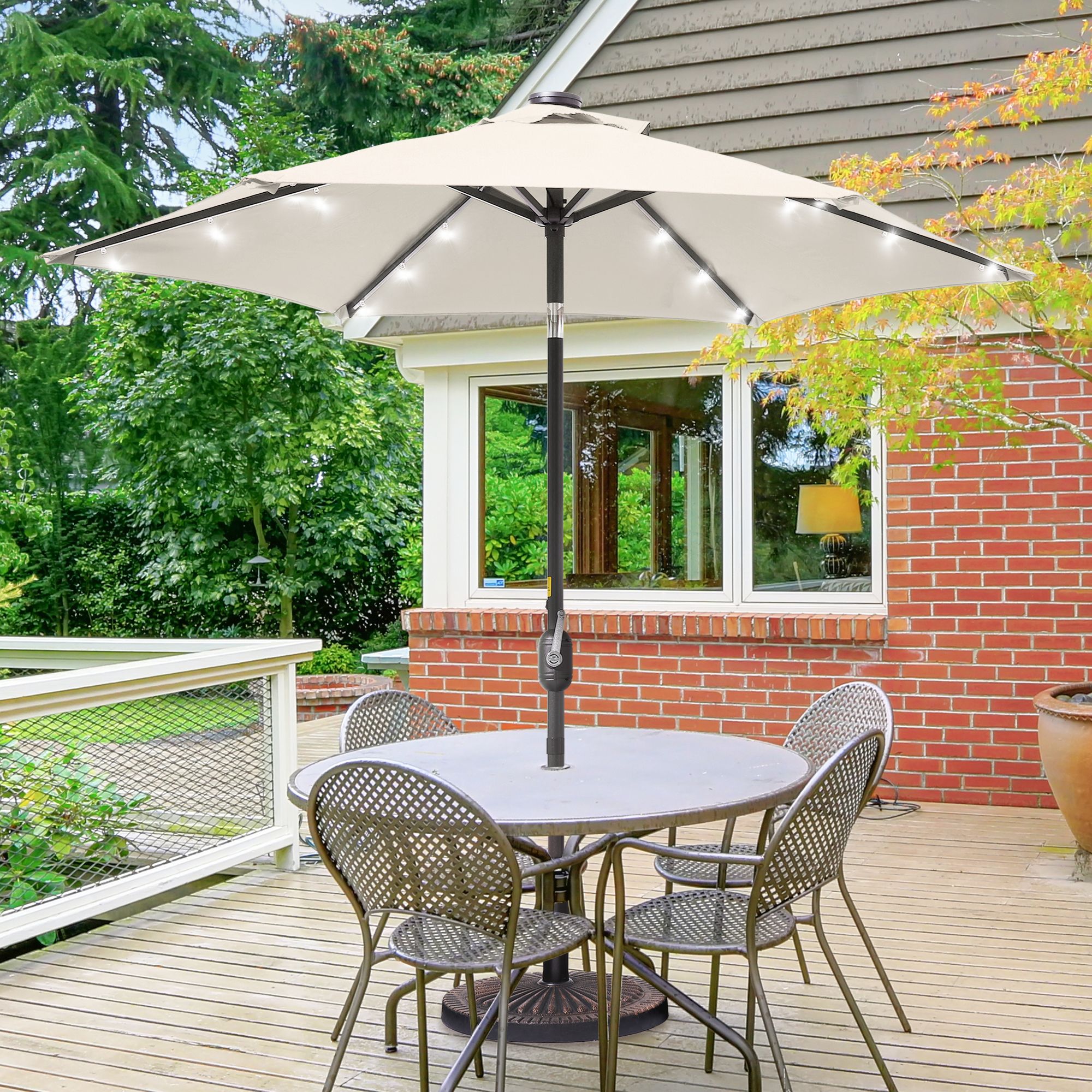 Sonkuki SD-TJLED75BG 7.5-ft Steel Beige Push-button Tilt Market Patio Umbrella with Lights