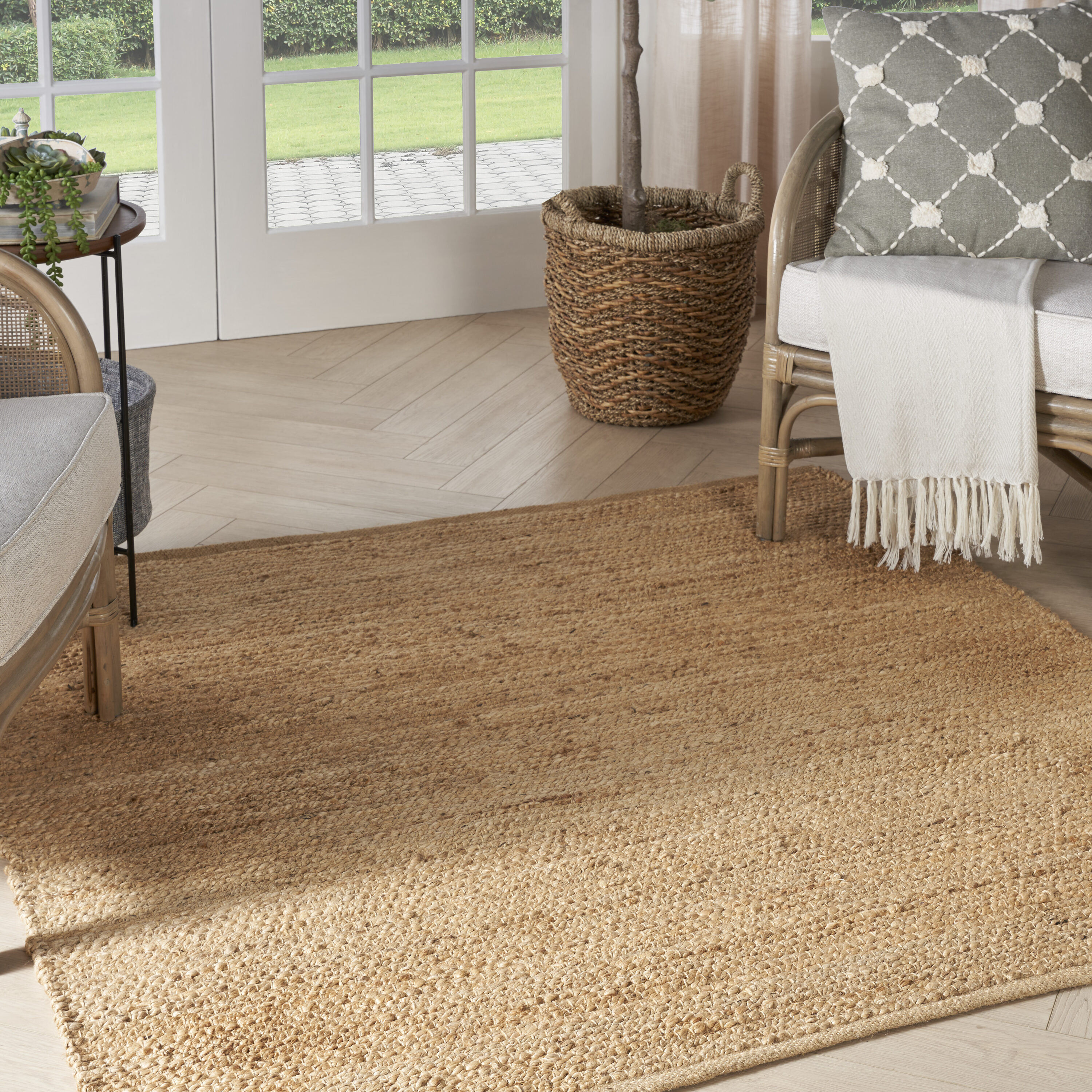 Nourison Home 099446976918 Natural Jute 5 x 5 (ft) Jute Bleached Square Indoor Solid Area rug