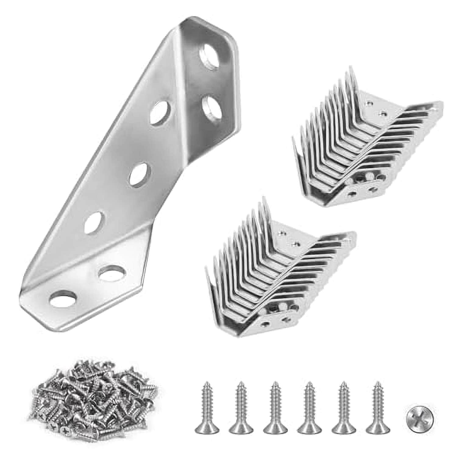 Etokfoks 12 Pack Universal Stainless Steel Furniture Corner Connectors with Screws Heavy Duty Triangular Support Brackets for Wood Furniture Drawers Cabinets Tables Chairs #EFT1003B28