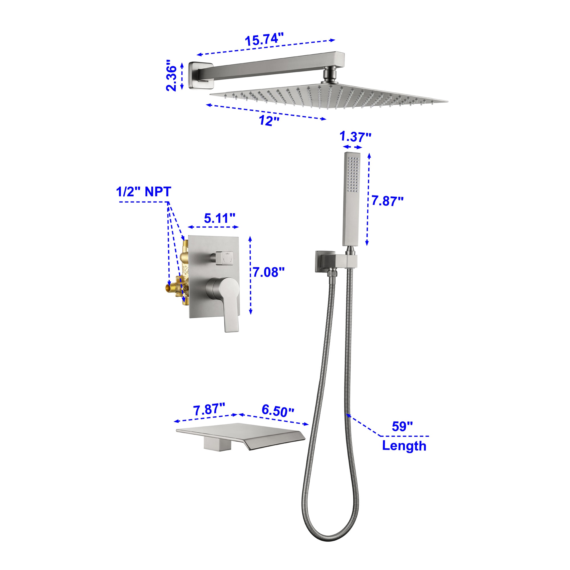WELLFOR WA9009CH Showerhead-Bar-Panels - View #6