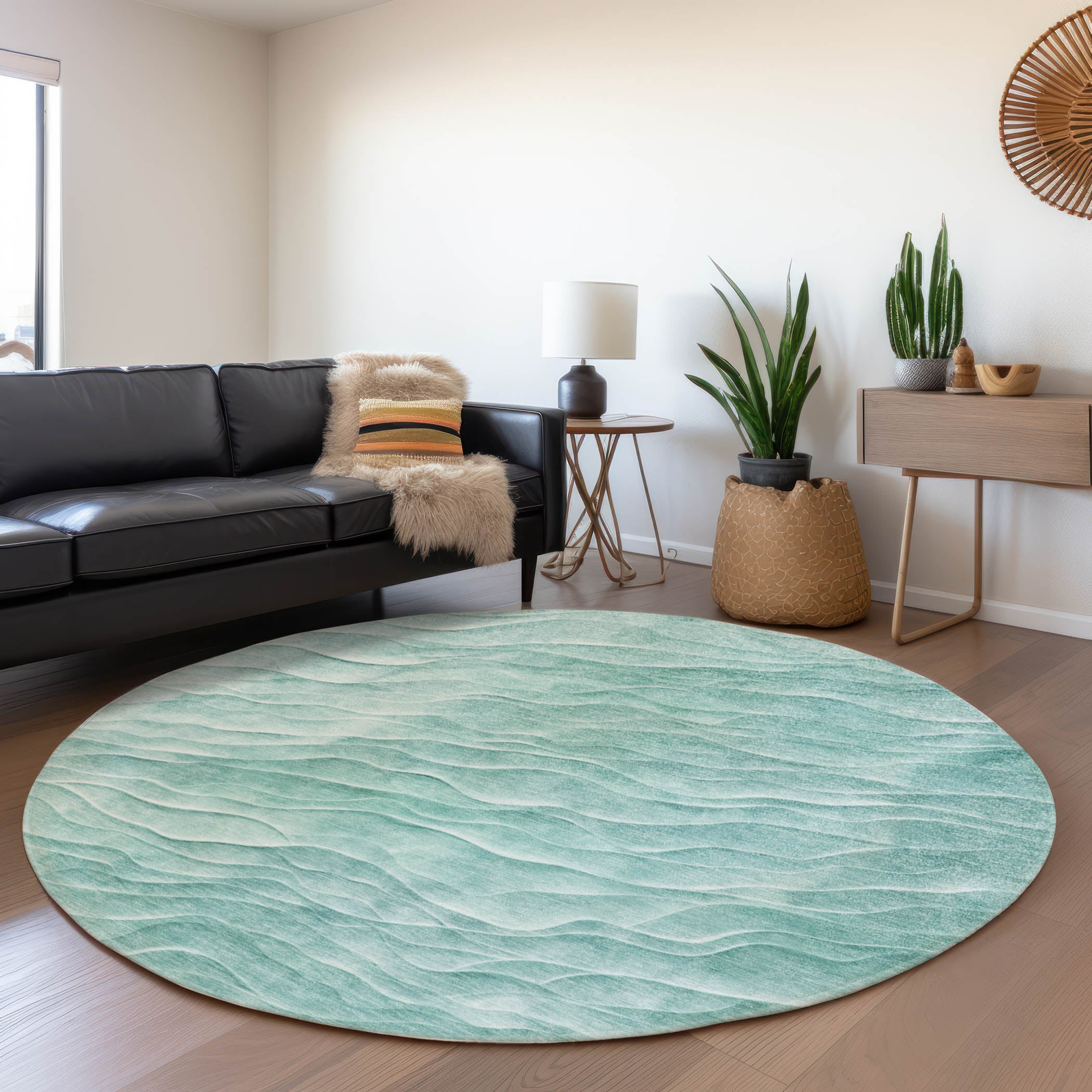 Addison Rugs ACN1614AQ8RO Chantille ACN1614AQ 8 x 8 (ft) Polyester Aqua Round Indoor/Outdoor Geometric Machine washable Area rug