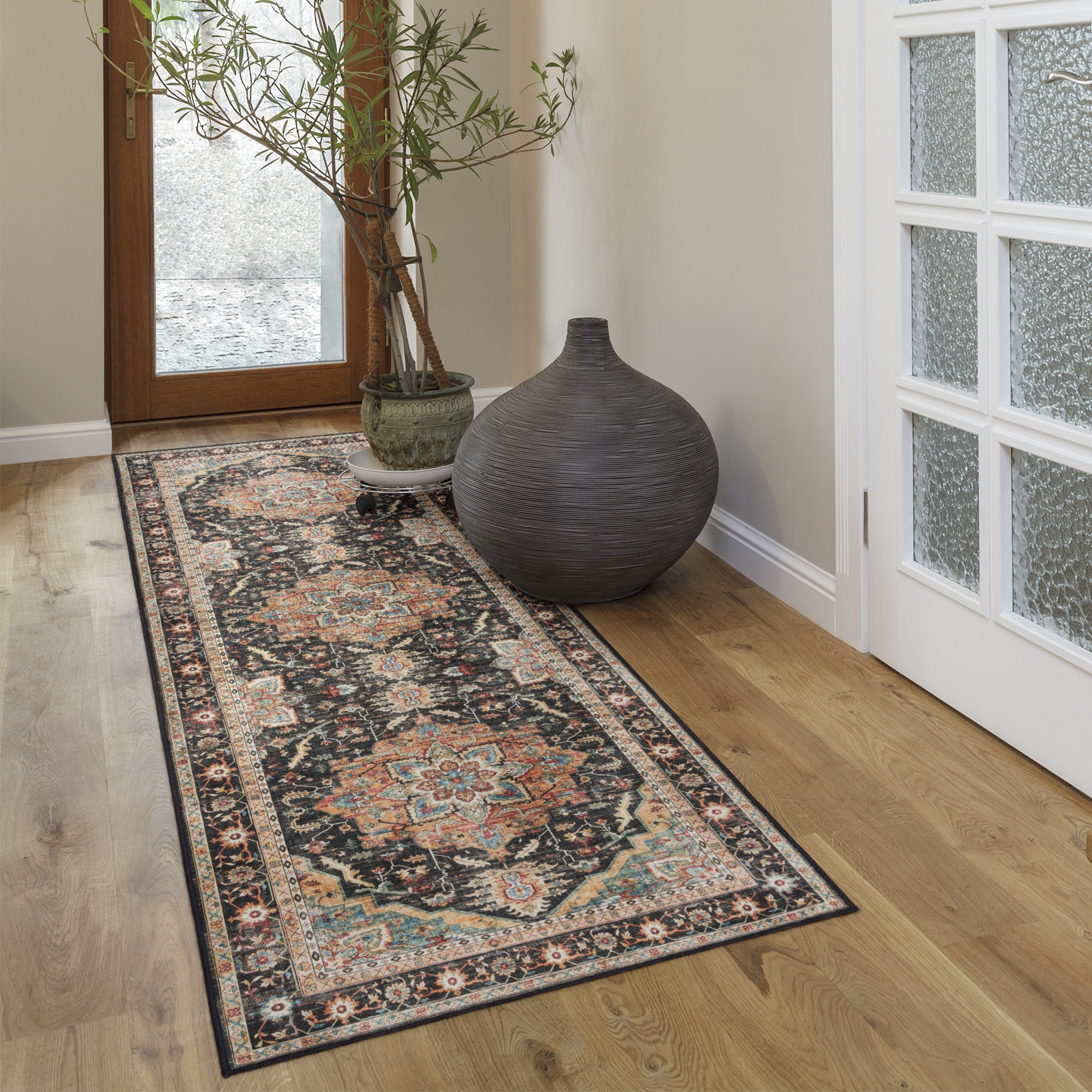 GERTMENIAN 28539 Soha 2 x 6 (ft) Polyester Black Rectangular Indoor Medallion Bohemian/Eclectic Runner rug