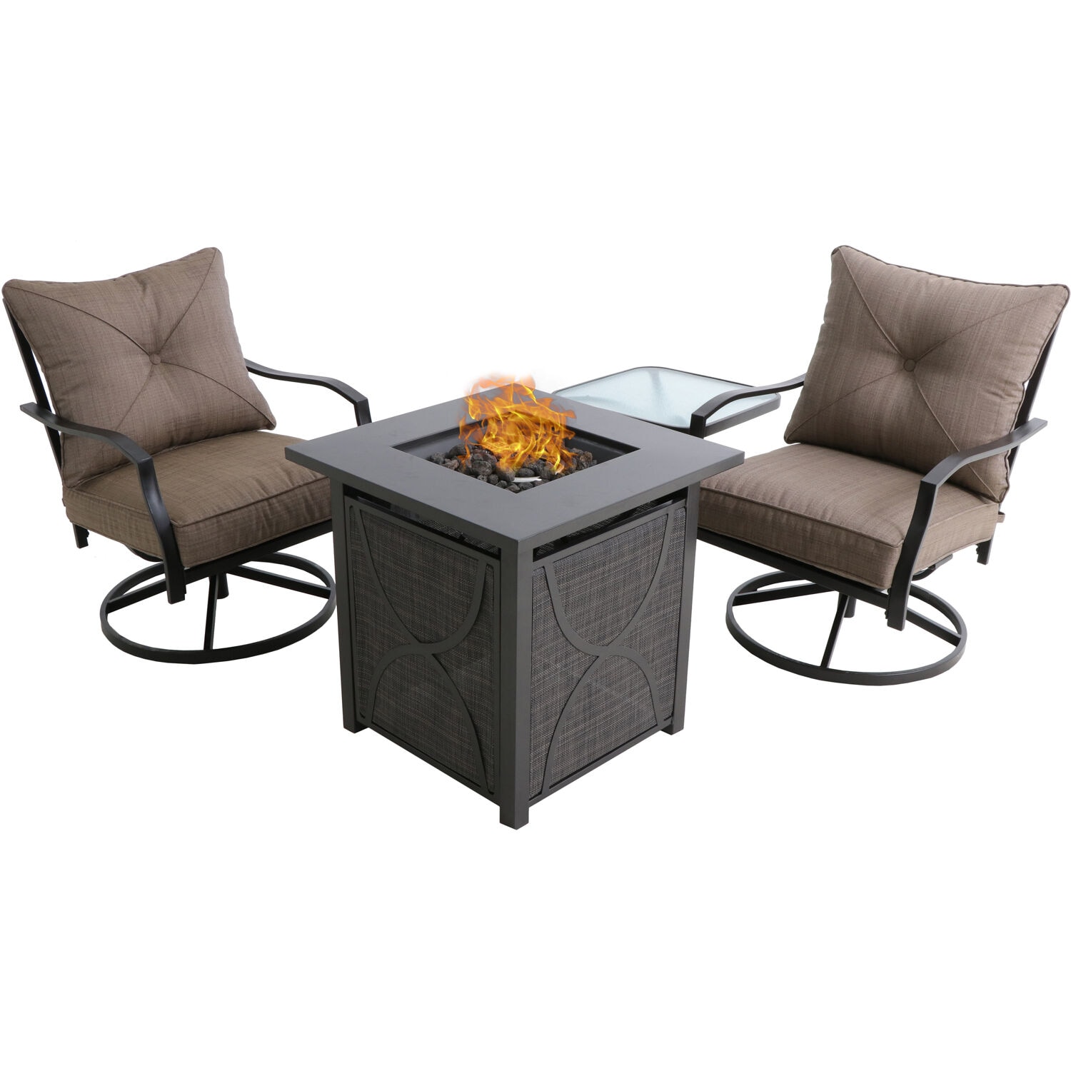 Hanover PALM4PCSWFP-TAN Orleans 4-Piece Patio Conversation Set with Brown Cushions