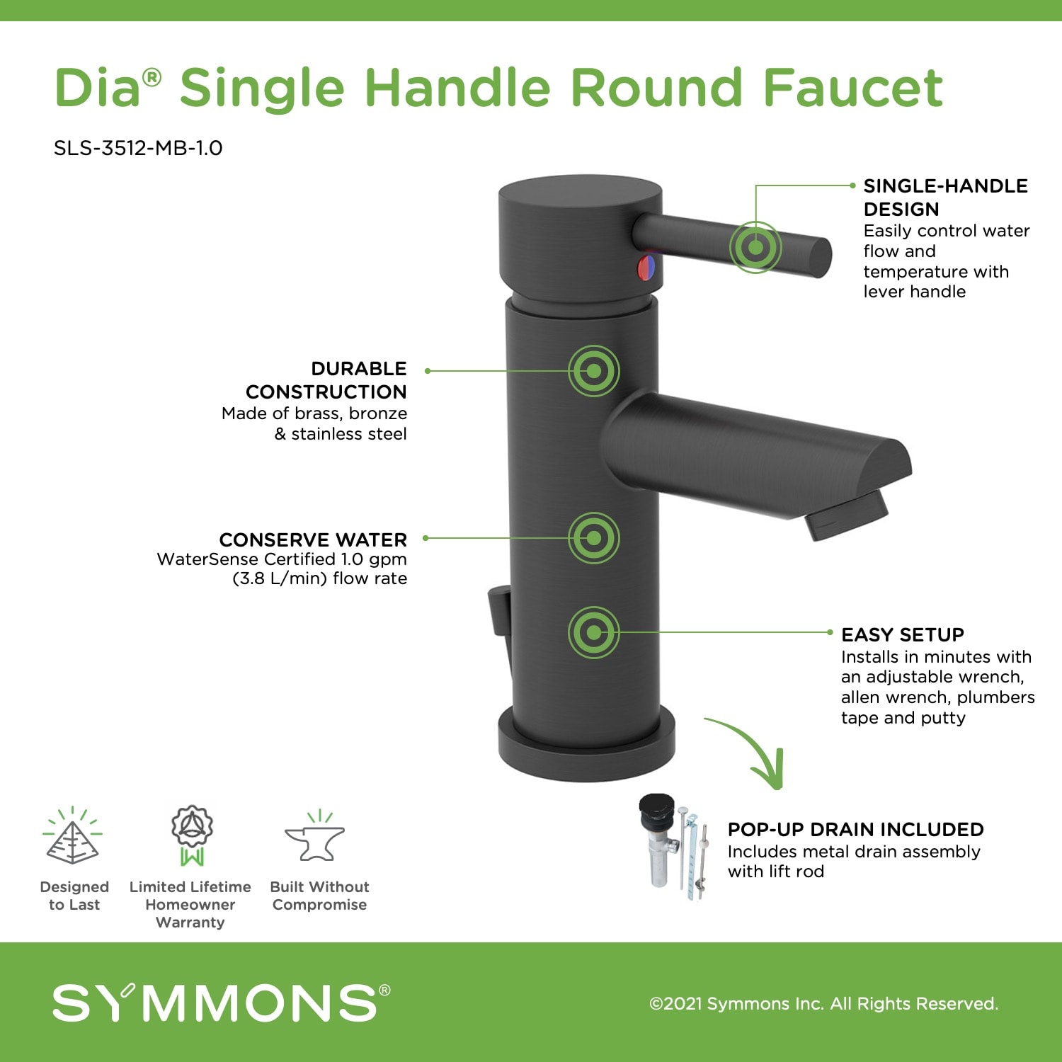 Symmons SLS-3512-MB-1.0 Lavatory-Faucets - View #3