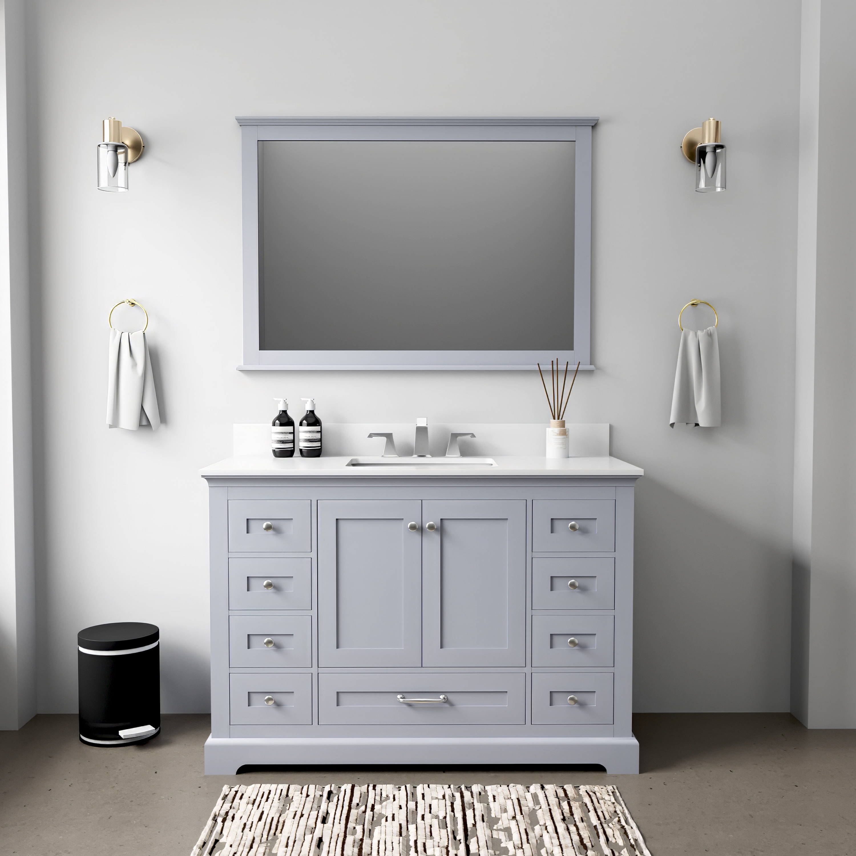 Lexora LVD48SB311 Dukes 48-in Dark Grey Undermount Single sink Bathroom Vanity with White Cultured marble Top (Mirror Included) (Faucet Included)