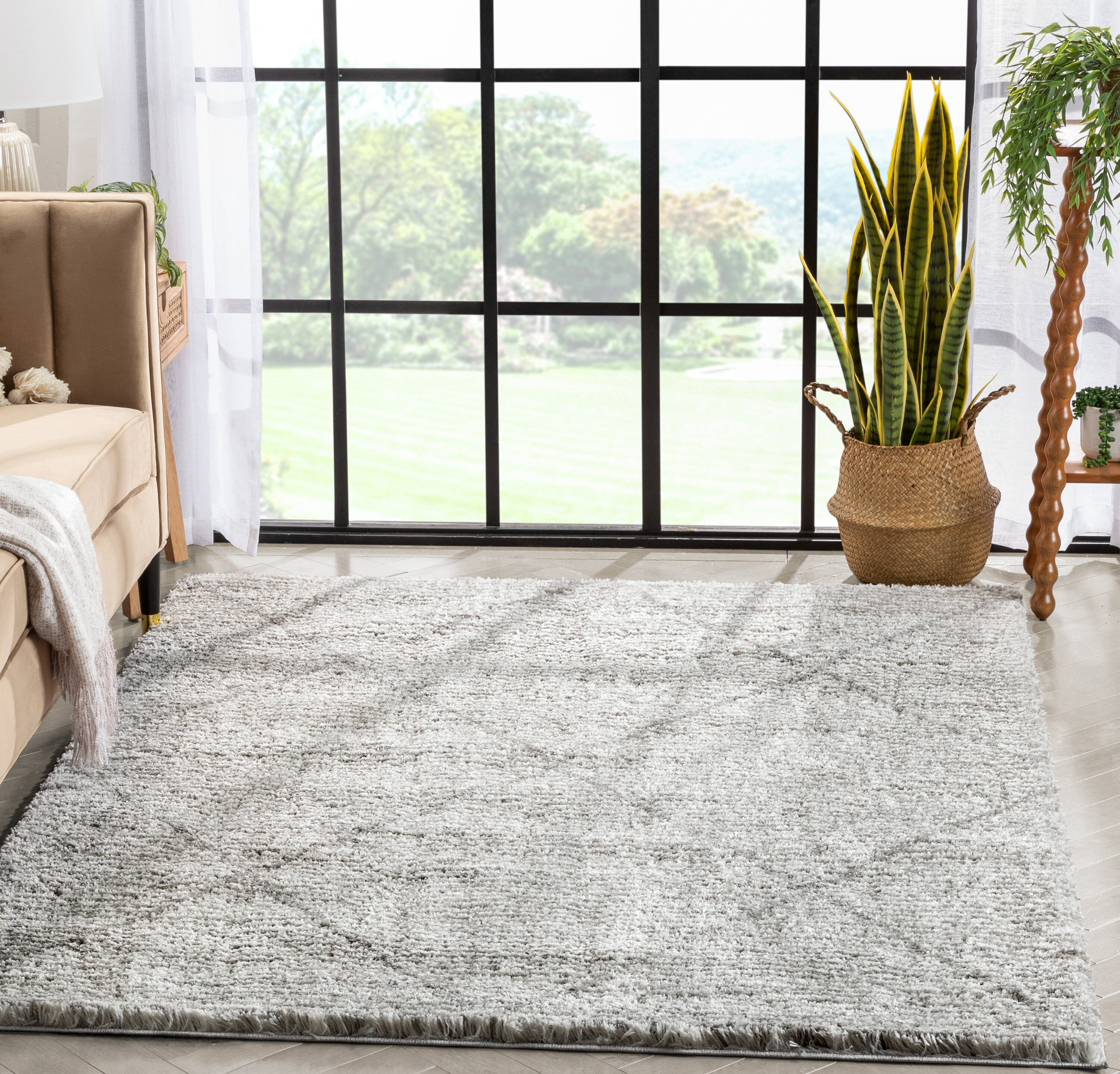 Well Woven CE-42-5 Celeste 5 x 7 (ft) Loomed Polyester Ivory Rectangular Indoor Geometric Moroccan Area rug