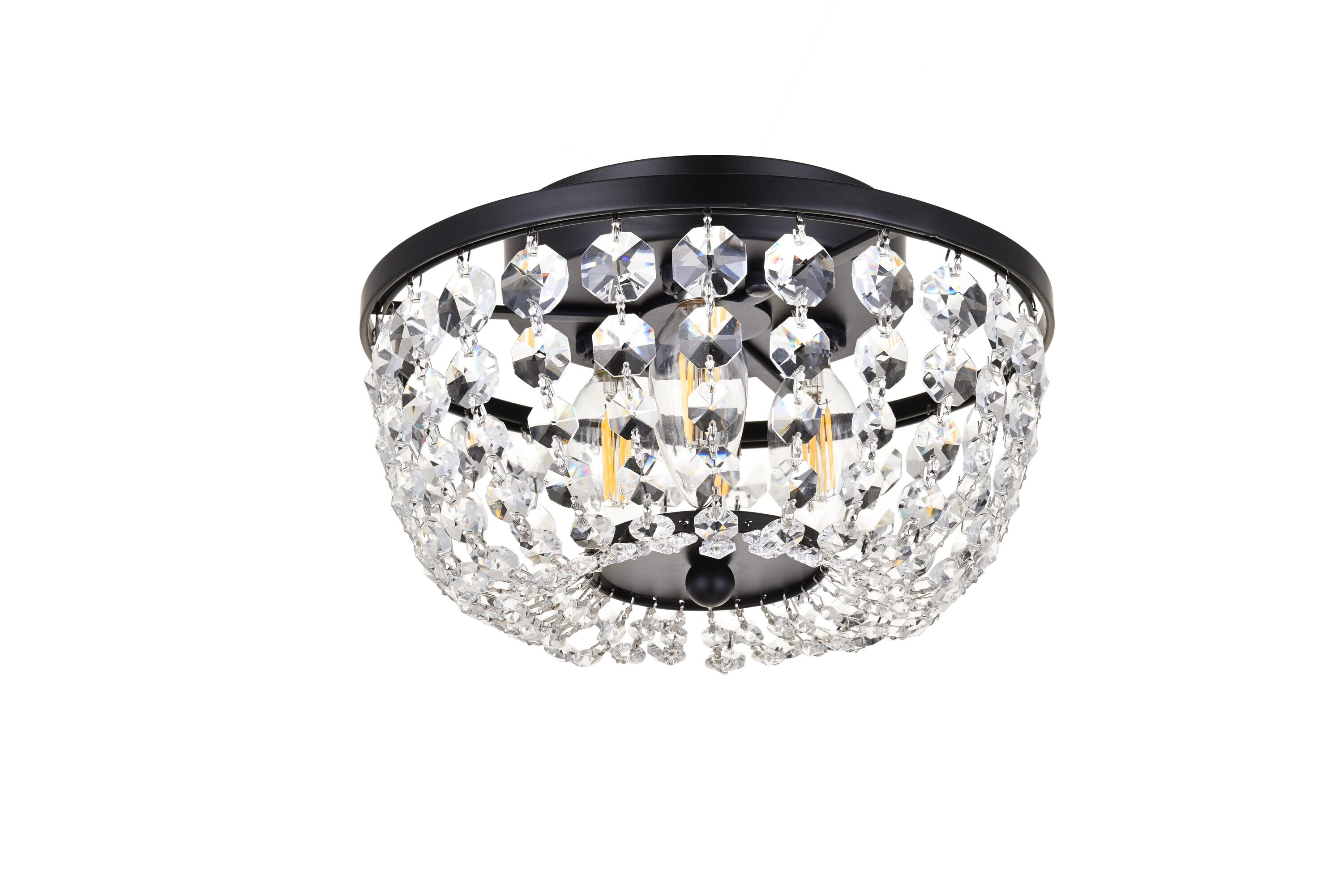 Cora 10-Inch Black Iron and Crystal Flush Mount Light