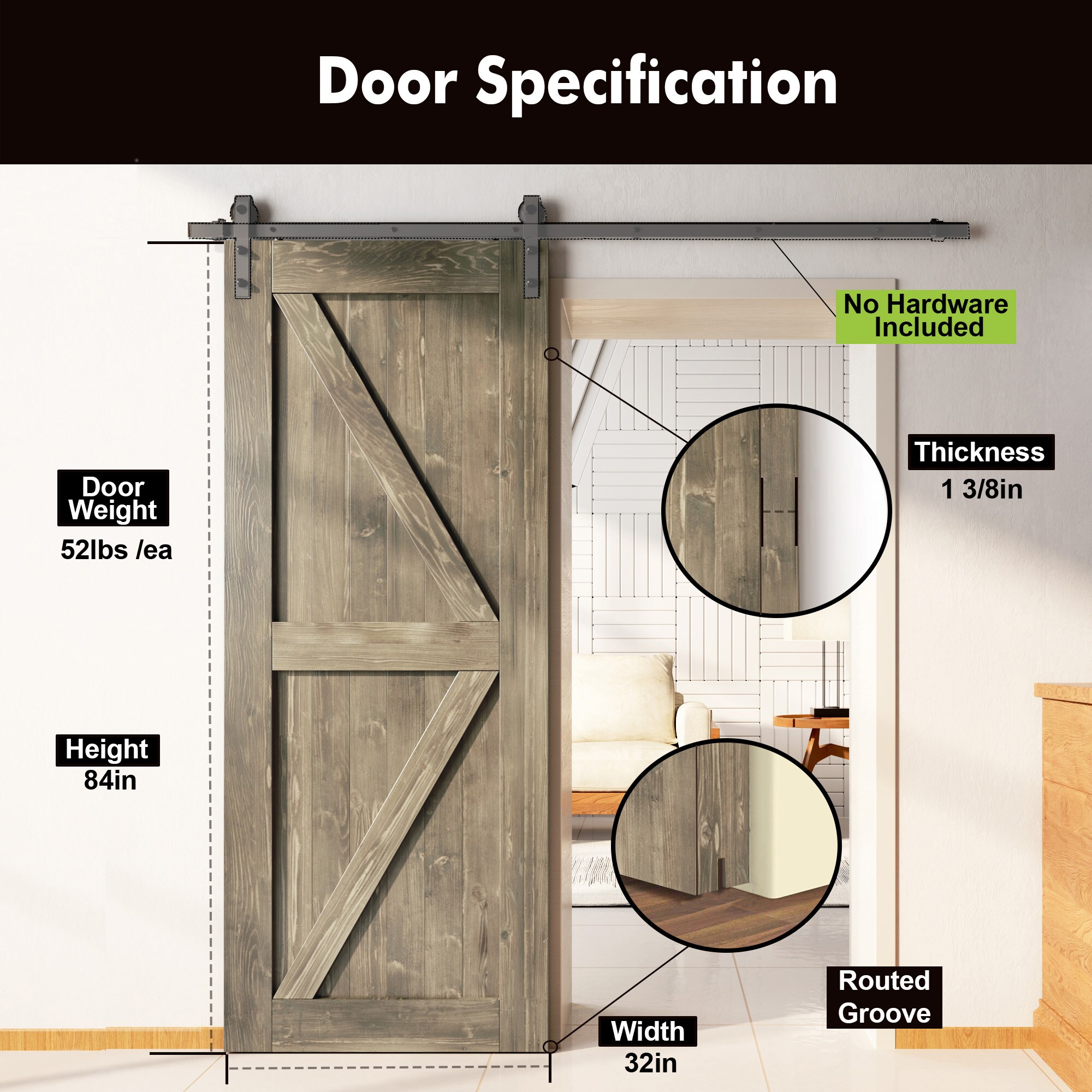 HOMACER 3284-K-GRAY Barn-Doors - View #3