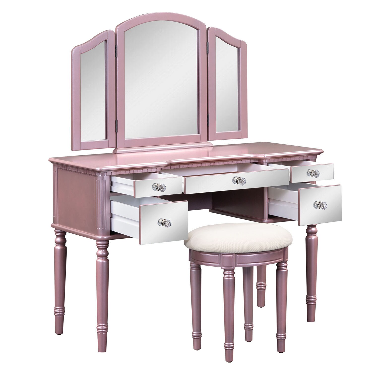 GZMR Contemporary Rose Gold Makeup Vanity Set with Triple Mirror, 5