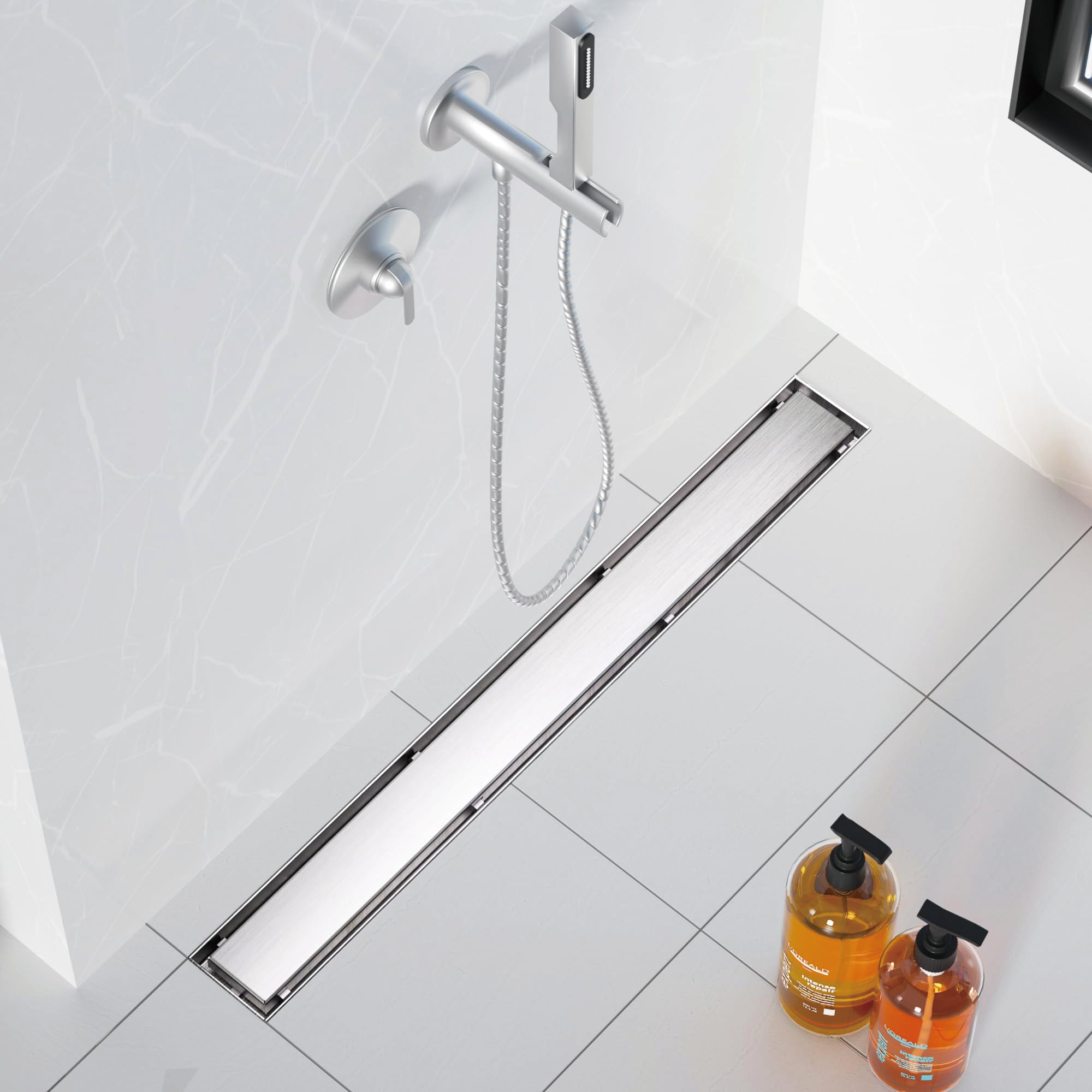 Neodrain ZA3-48-T02-BR 48-in Stainless Steel Linear Shower Drain with Tile-In Pattern Surface