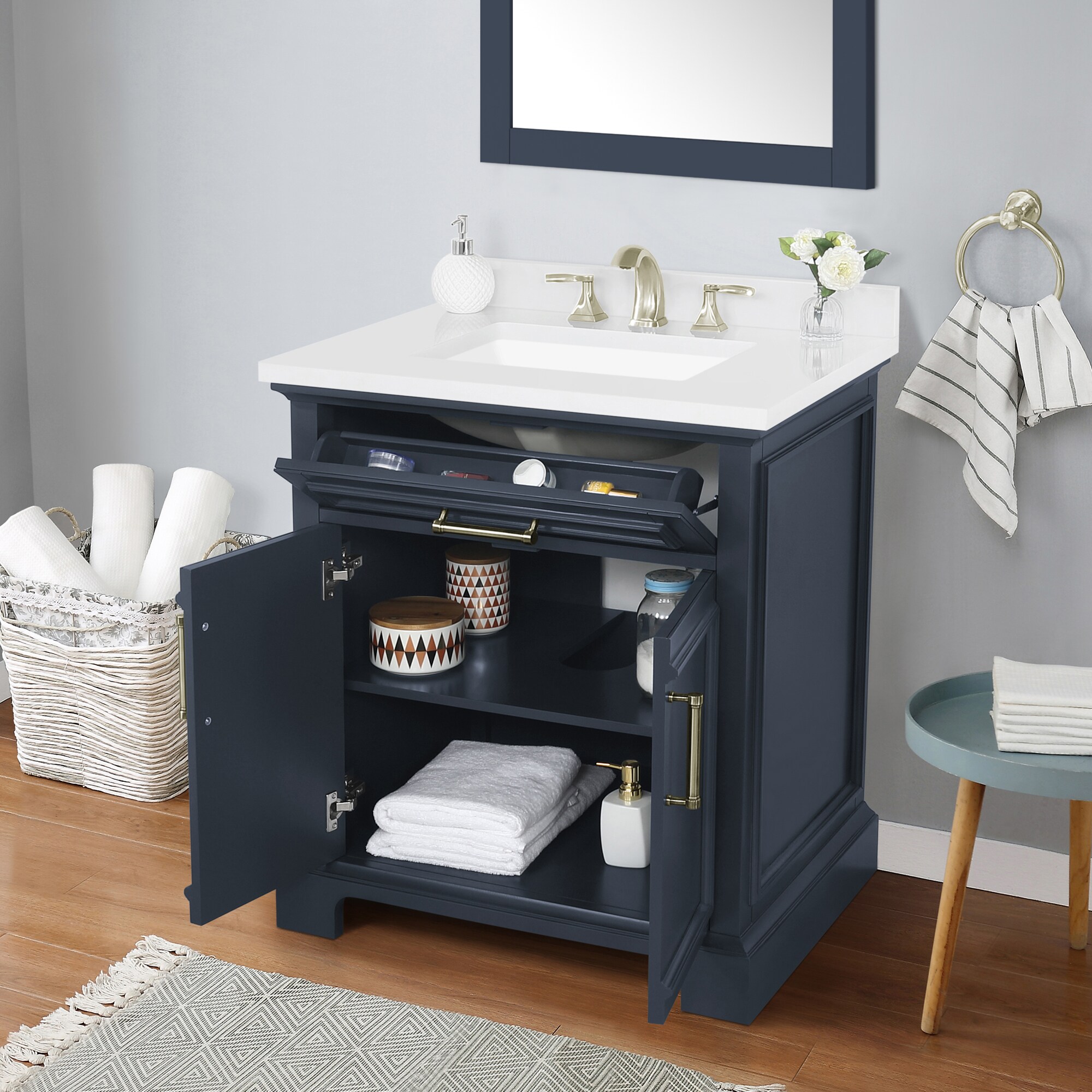 OVE Decors Sarah 30-in Midnight Blue Undermount Single Sink Bathroom ...