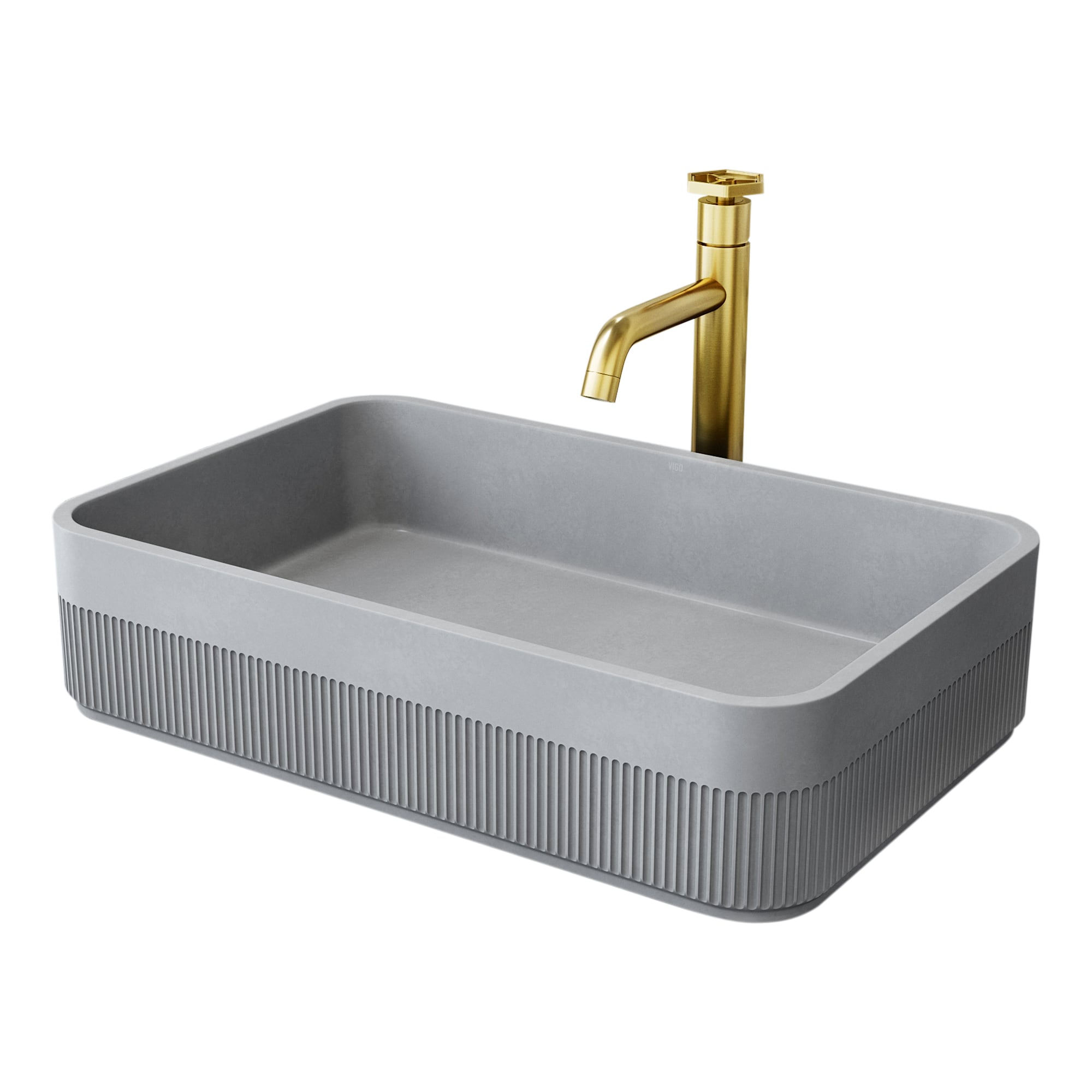 VIGO VGT2102 Cypress Concrete 21 Vessel Rectangular Modern Gray Bathroom Sink with Faucet Included with Drain Included