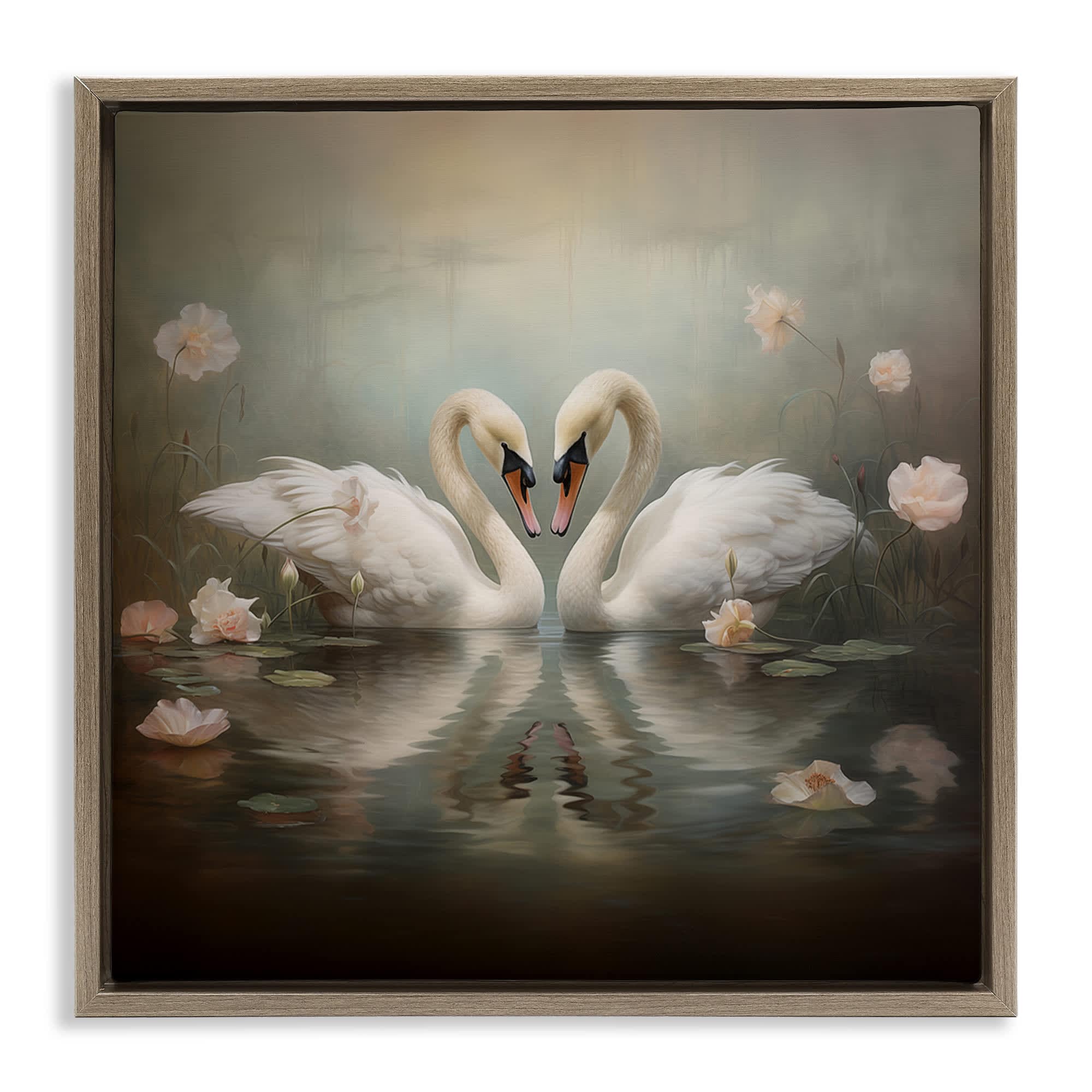 Stupell Industries BT-912-FFE-24X24 Romantic Swans in Floral Pond Floating Frame design by Arlington Prints