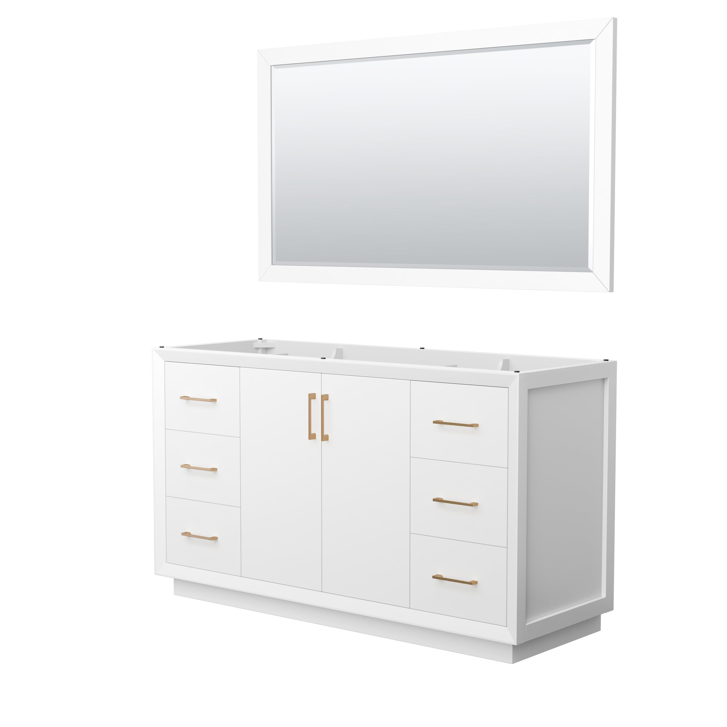 Wyndham Collection WCF414160SWZCXSXXM58 Strada 60-in White with Satin Bronze Trim Bathroom Vanity Base Cabinet without Top (Mirror Included)
