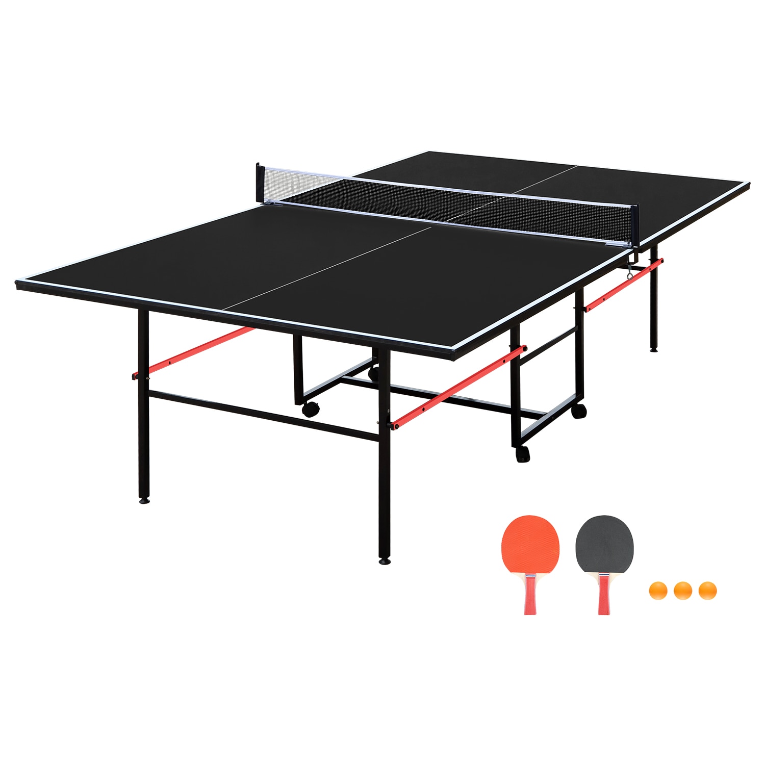 LUXEYARD 9 ft Mid Size Table Tennis Table Foldable Portable Ping Pong Table Set Indoor Games Net 2 Paddles 3 Balls
