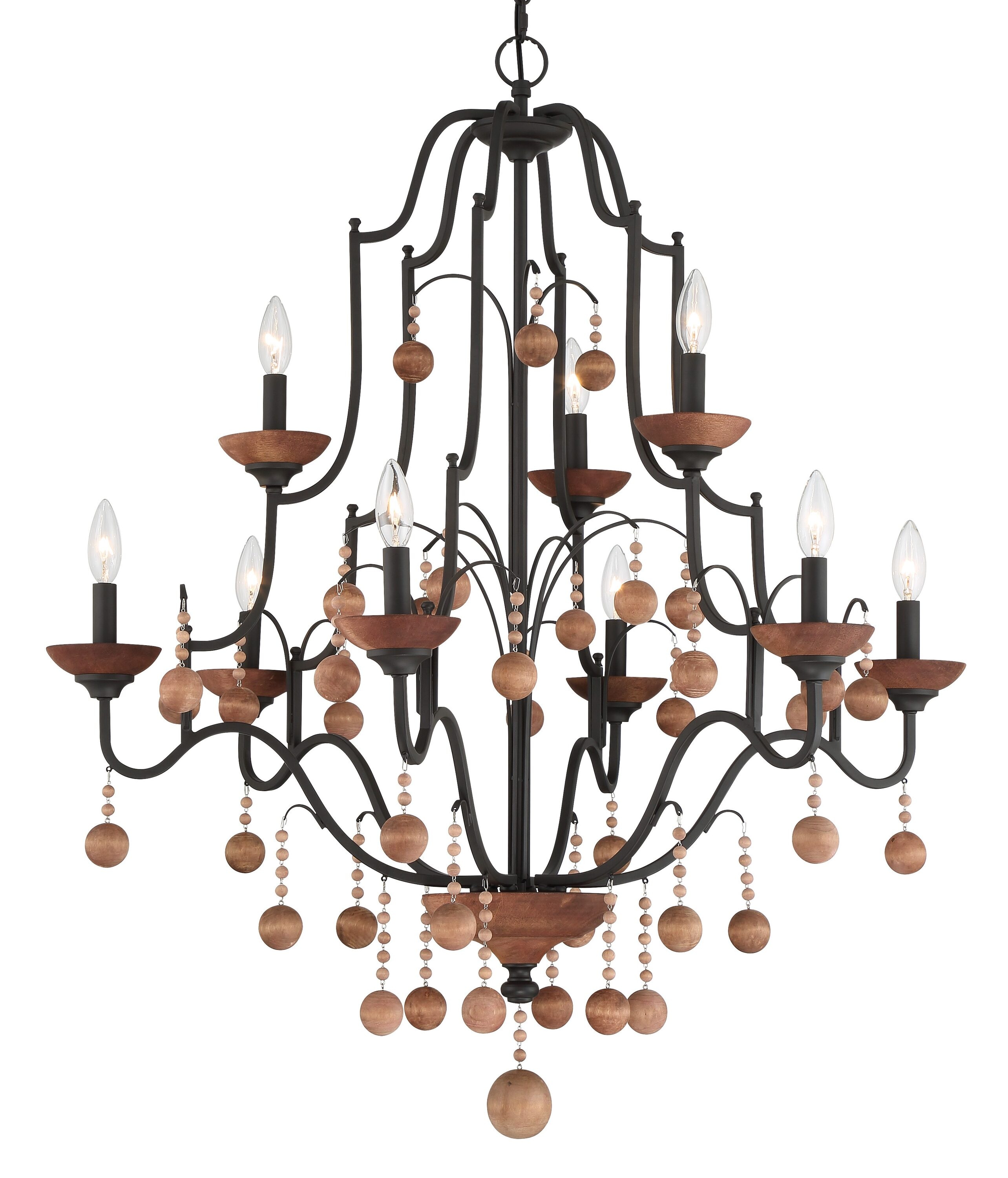 Old World Bronze and Walnut 9-Light Candle Chandelier