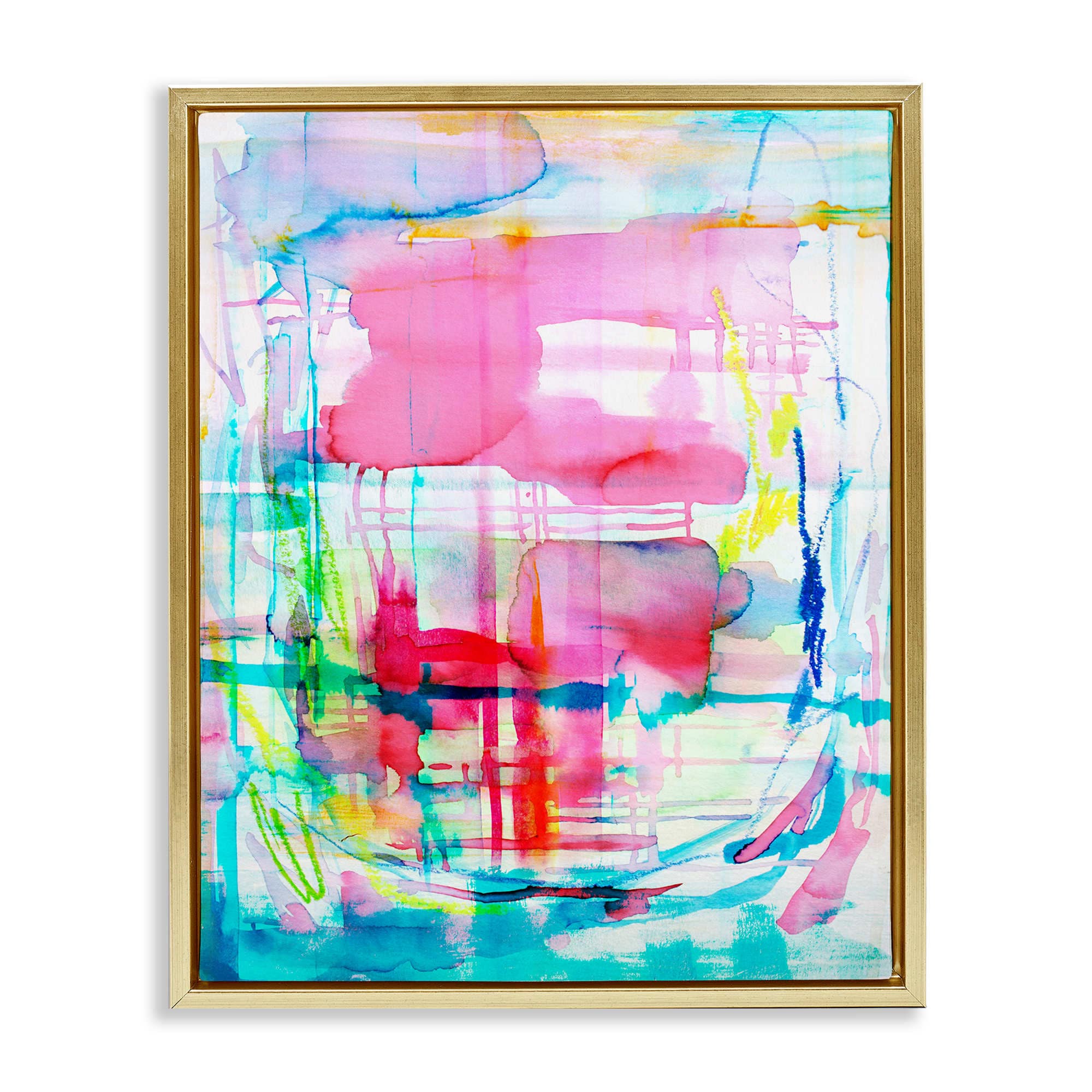 Stupell Industries BU-159-FFG-16X20 Vivid Watercolor Abstraction Gold Framed Floater Canvas Wall Art By Gemma Bardot 17 x 21