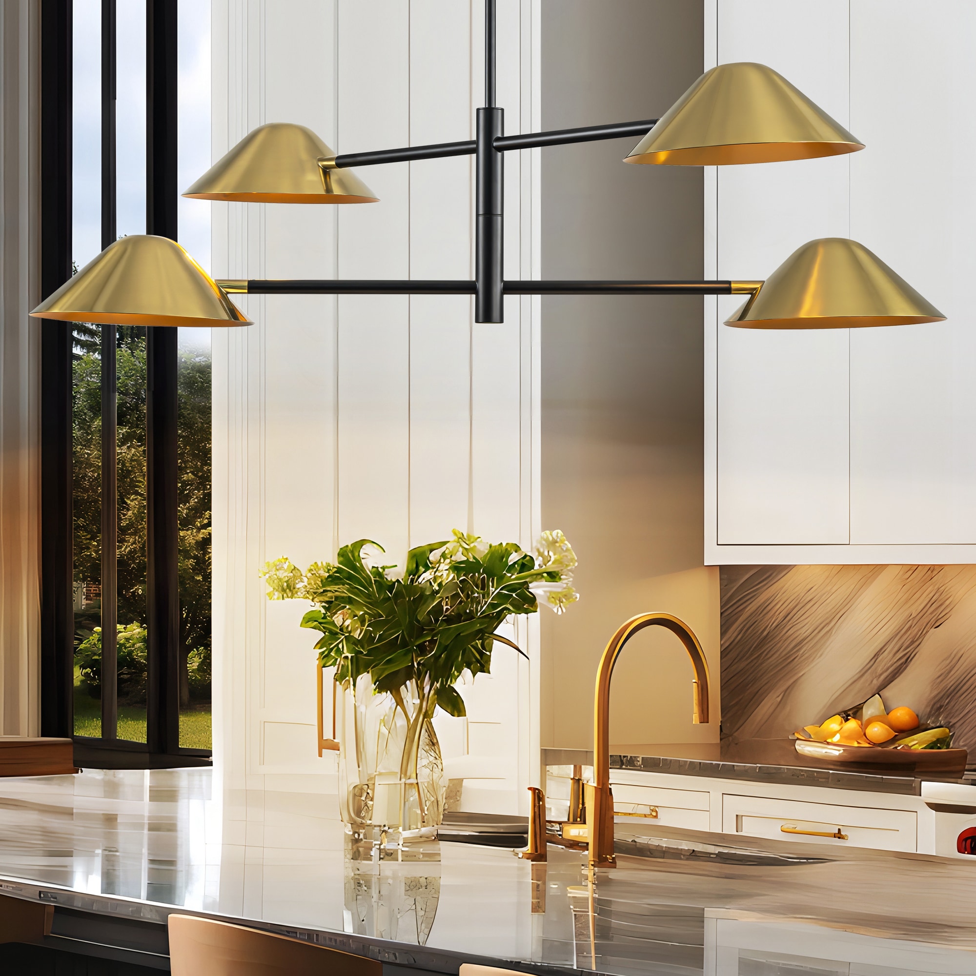 Rennnsan CL810154208 Gabriel 4 -Light Matte Black Mid-century For Use in Bedrooms, Dining Rooms, Foyers, Kitchens, Living Rooms Chandelier