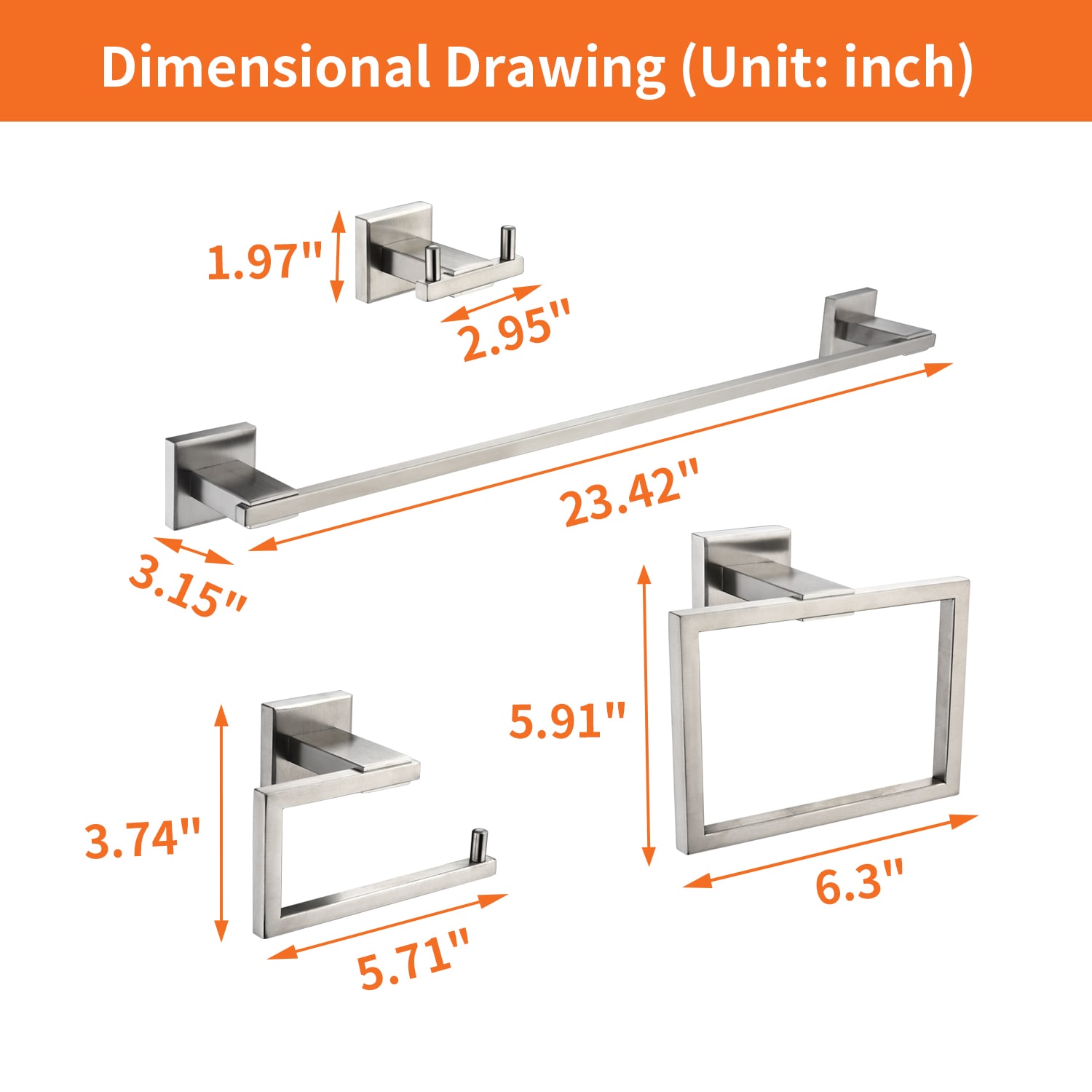 WELLFOR 4-Piece MA Bathroom Hardware Set Brushed Nickel Decorative ...