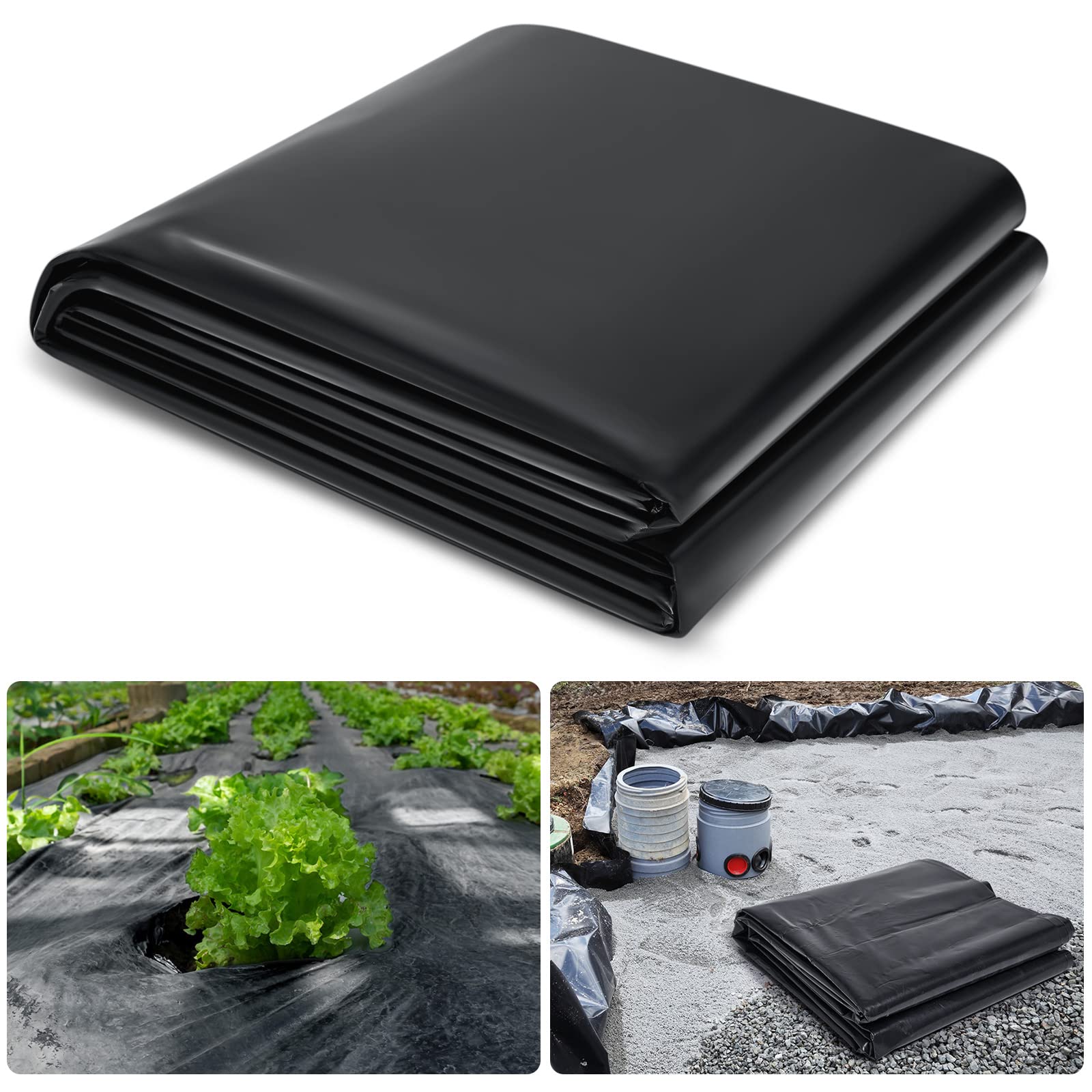 CYIKE  Black Plastic Sheeting 6 Mil Thick Heavy Duty Polyethylene Vapor Barrier 5 x 100 ft Waterproof Tarp Roll for Garden Farm Greenhouse