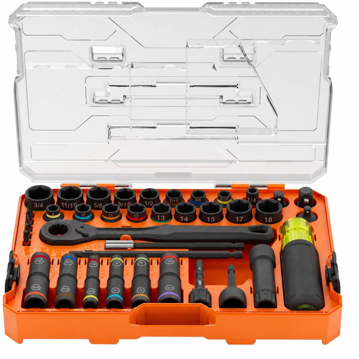 Misopily  Impact Socket Set SAE and Metric Pass Through Sockets 90 Tooth Ratchet MODbox Case Screwdriver Handle Bits 39 Piece