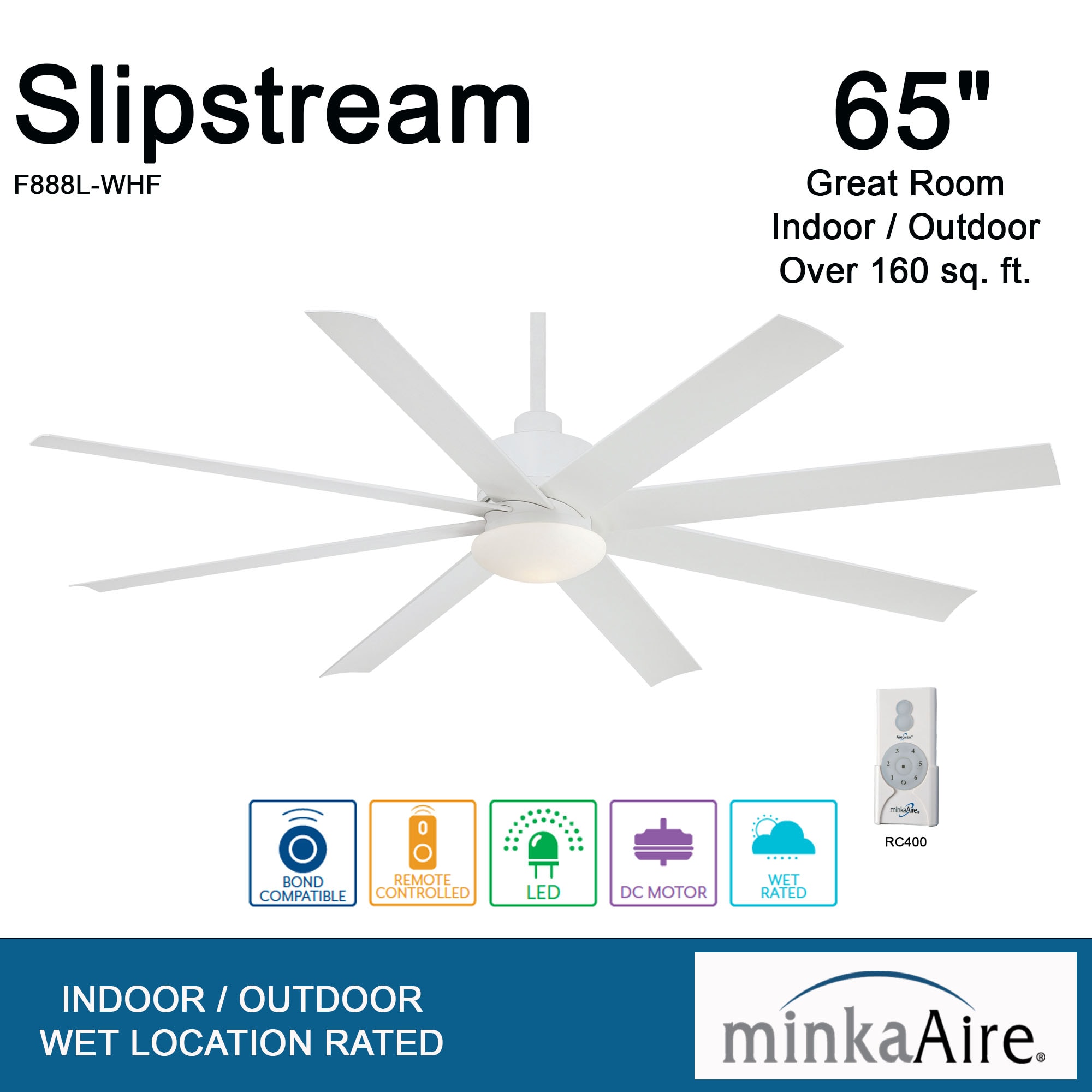 Minka Aire Slipstream LED 65-in Flat White LED Indoor/Outdoor Ceiling ...