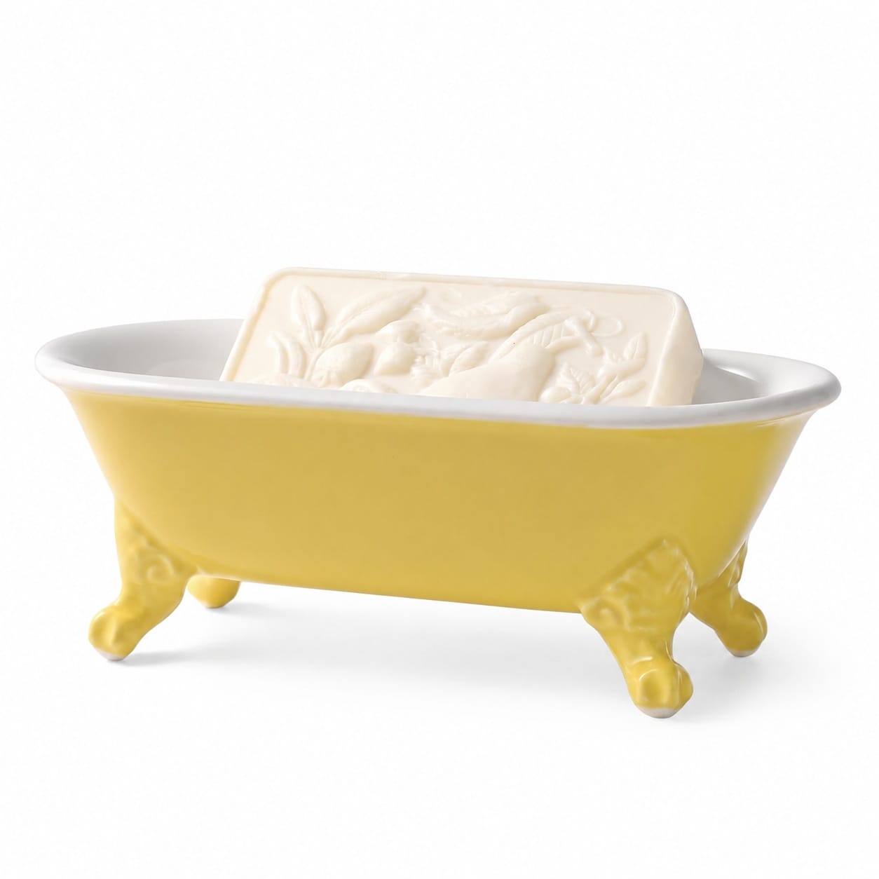 Aoibox  1 Pack Yellow Ceramic Clawfoot Bathtub Soap Dish Drainable Sponge Tray for Bathroom and Kitchen Sink