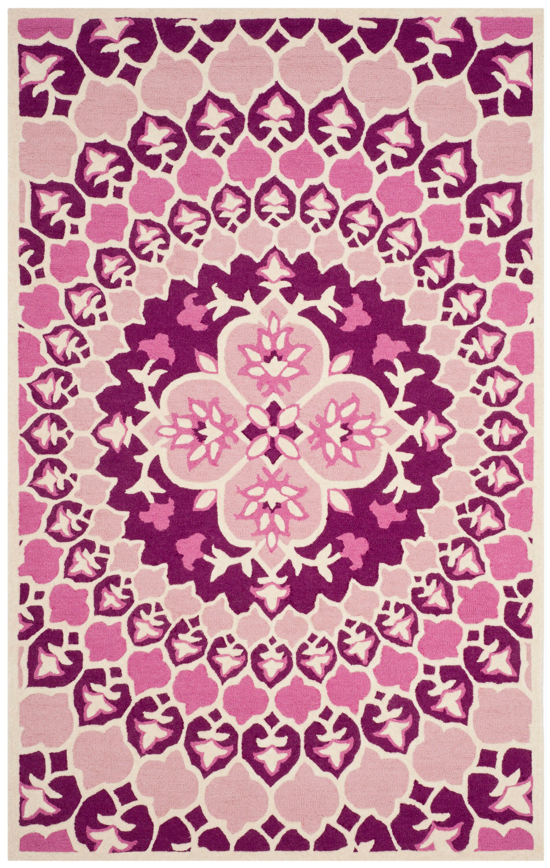 Safavieh Bellagio Merida 5 x 8 Wool Pink/Ivory Indoor Floral/Botanical ...
