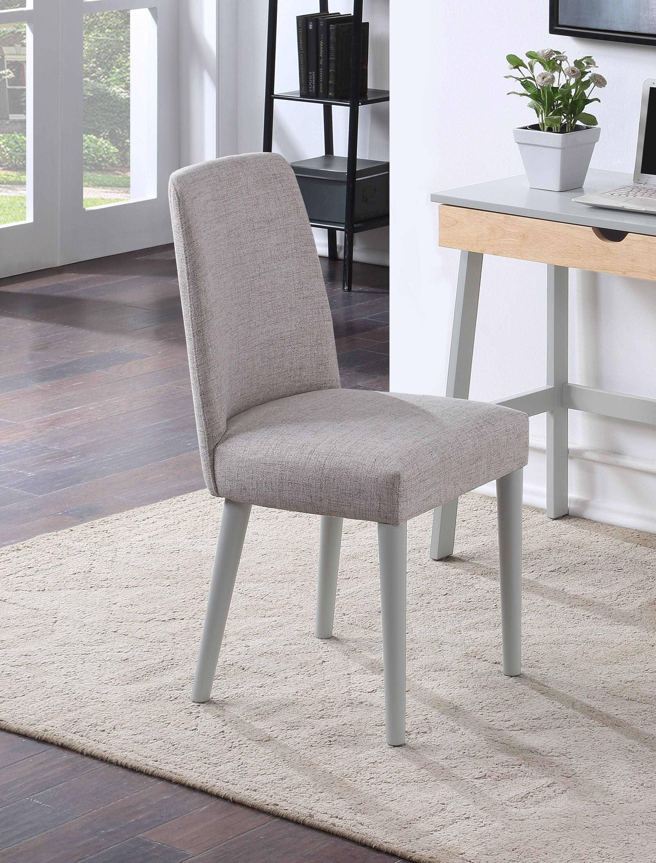 Gray Upholstered Dining Side Chair with Solid Wood Legs