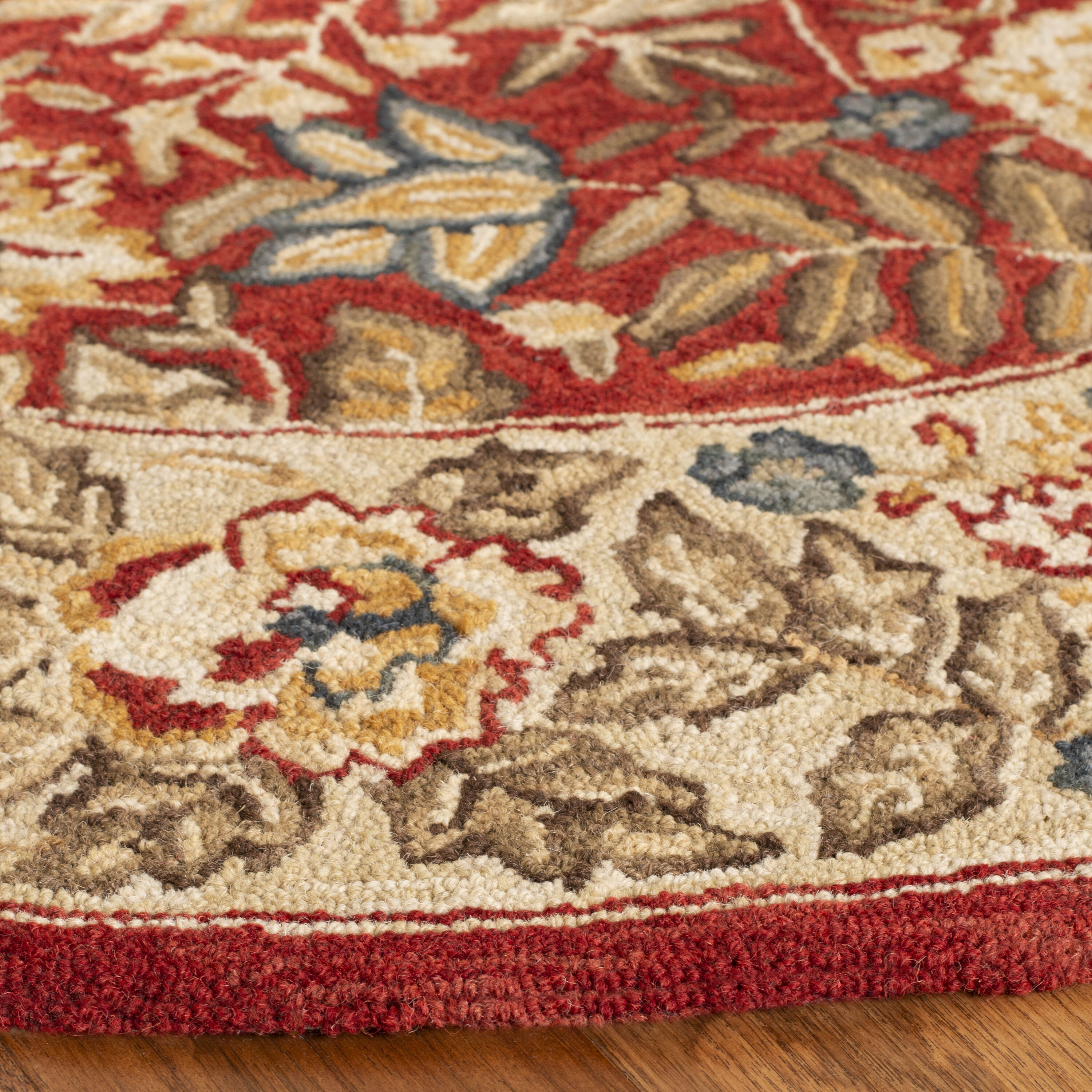 Handmade Beige Floral Wool Round Area Rug