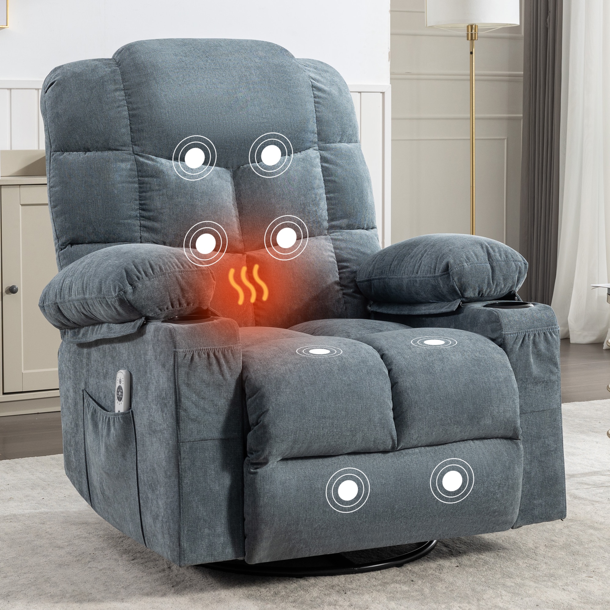 Clihome - Blue Polyester Upholstered Powered Reclining Rocker Fixed-position with Lift Assistance