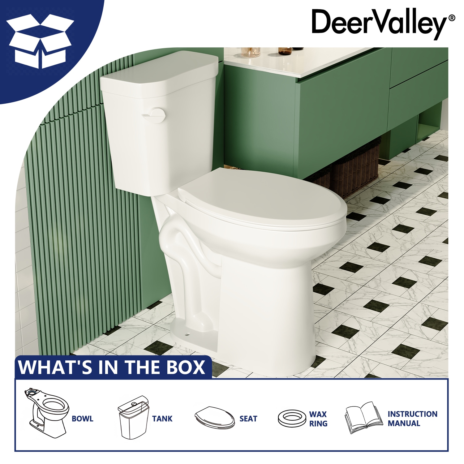 21-Inch White Ceramic Elongated High Efficiency Toilet