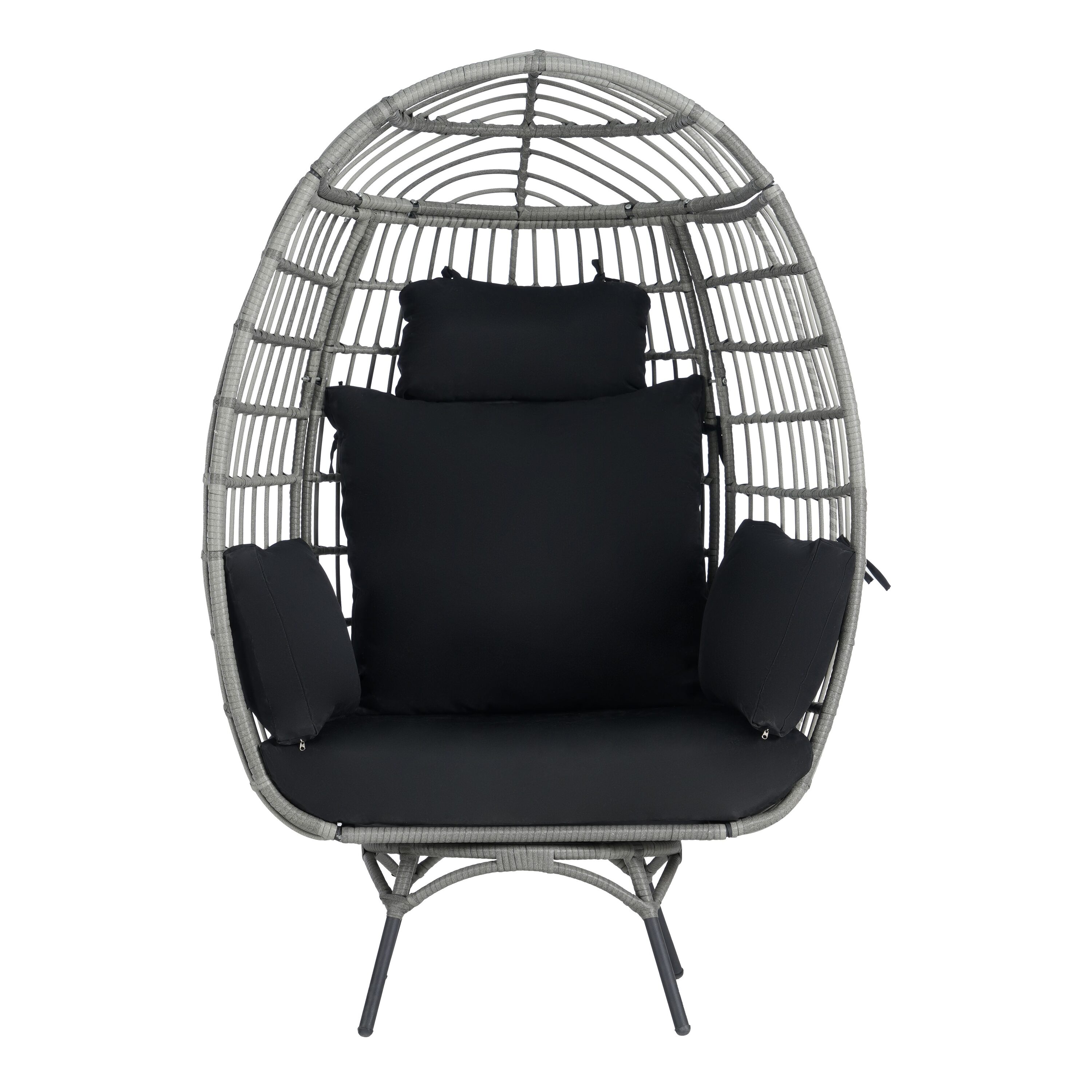 SANSTAR L-RJDC66BK Patio Chairs Wicker Gray Wicker Frame Spring motion Egg Chair with Black 220gsm Polyester Cushioned Seat