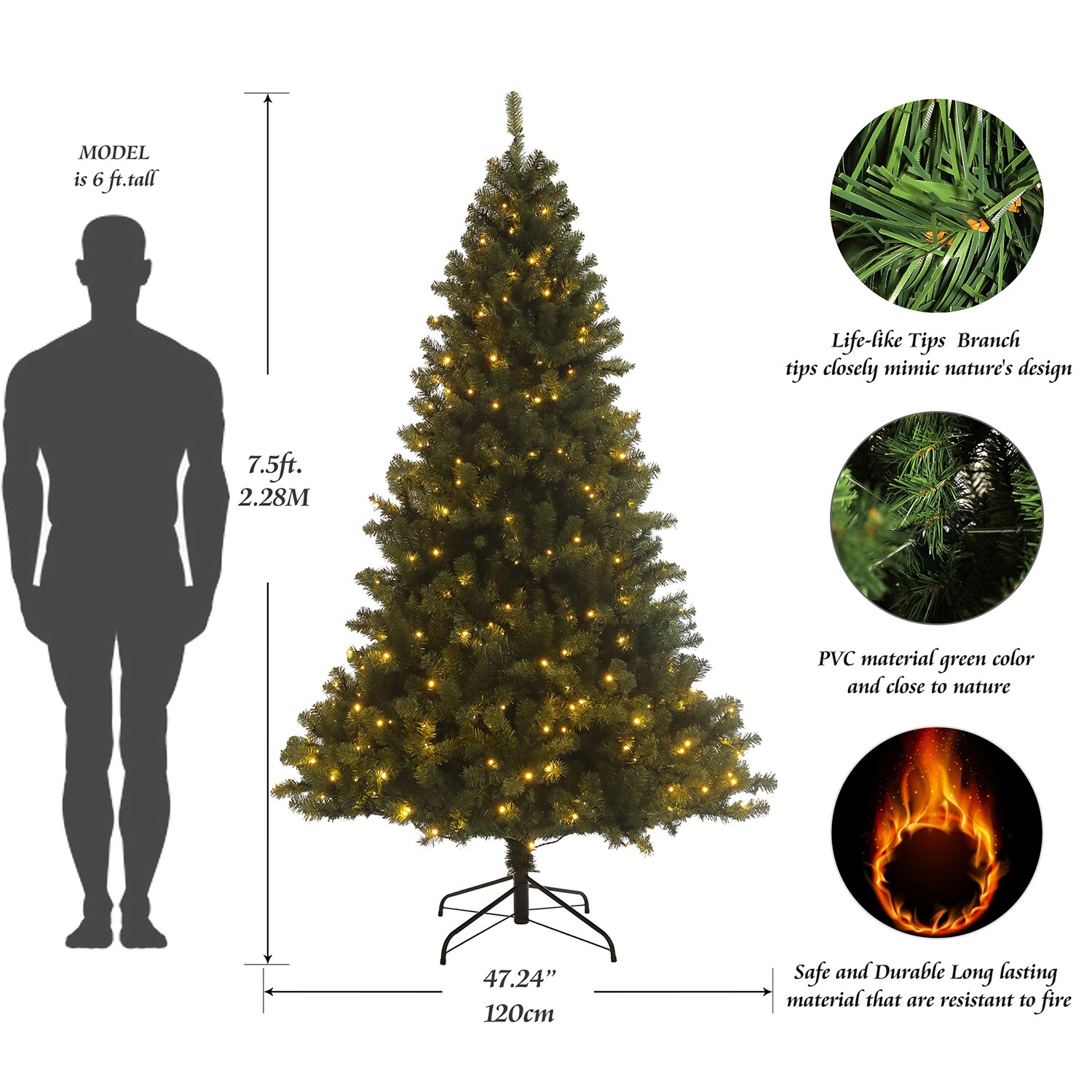 WELLFOR 7.5-ft Pre-lit Artificial Christmas Tree with LED Lights in the ...