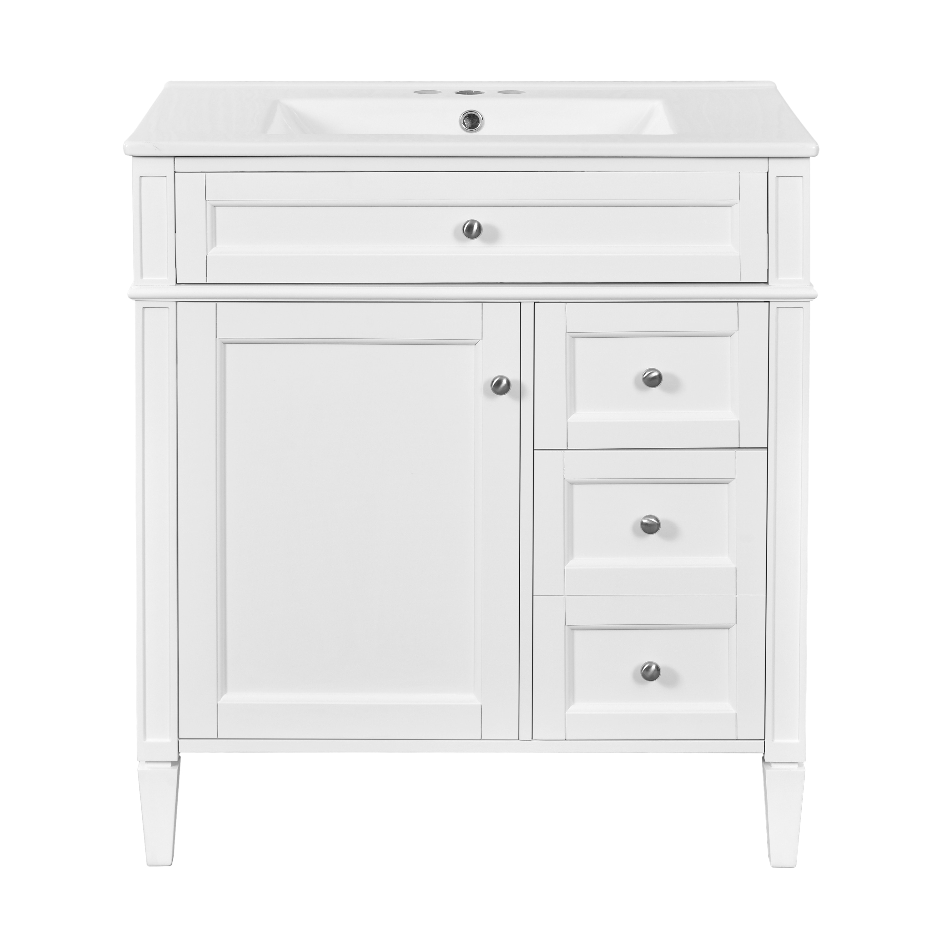 Iseryn FSD250194K 30-in White Undermount Single Sink Bathroom Vanity with White Ceramic Top
