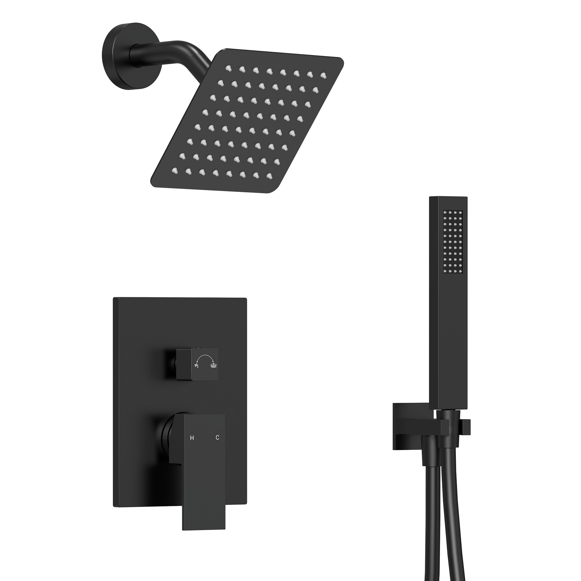 EVERSTEIN Q-909-OTOP EssentialEase Matte Black 6-in Shower Faucet Bar System with 2-way Diverter ( Pressure-balanced Valve Included )