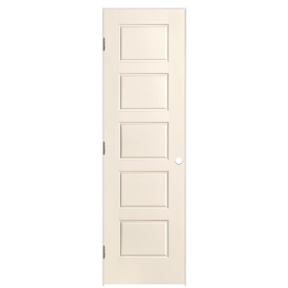 Masonite 1444618 24-in x 80-in Moonglow Solid core 5-panel equal Right hand Smooth Prefinished Molded composite Flat Jamb Single Prehung Interior Door