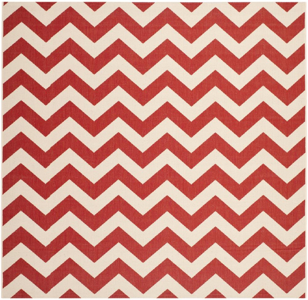 Safavieh CY6244-248-8SQ Courtyard Aiea 8 x 8 (ft) Loomed Polypropylene Red Square Indoor/Outdoor Chevron Coastal Area rug