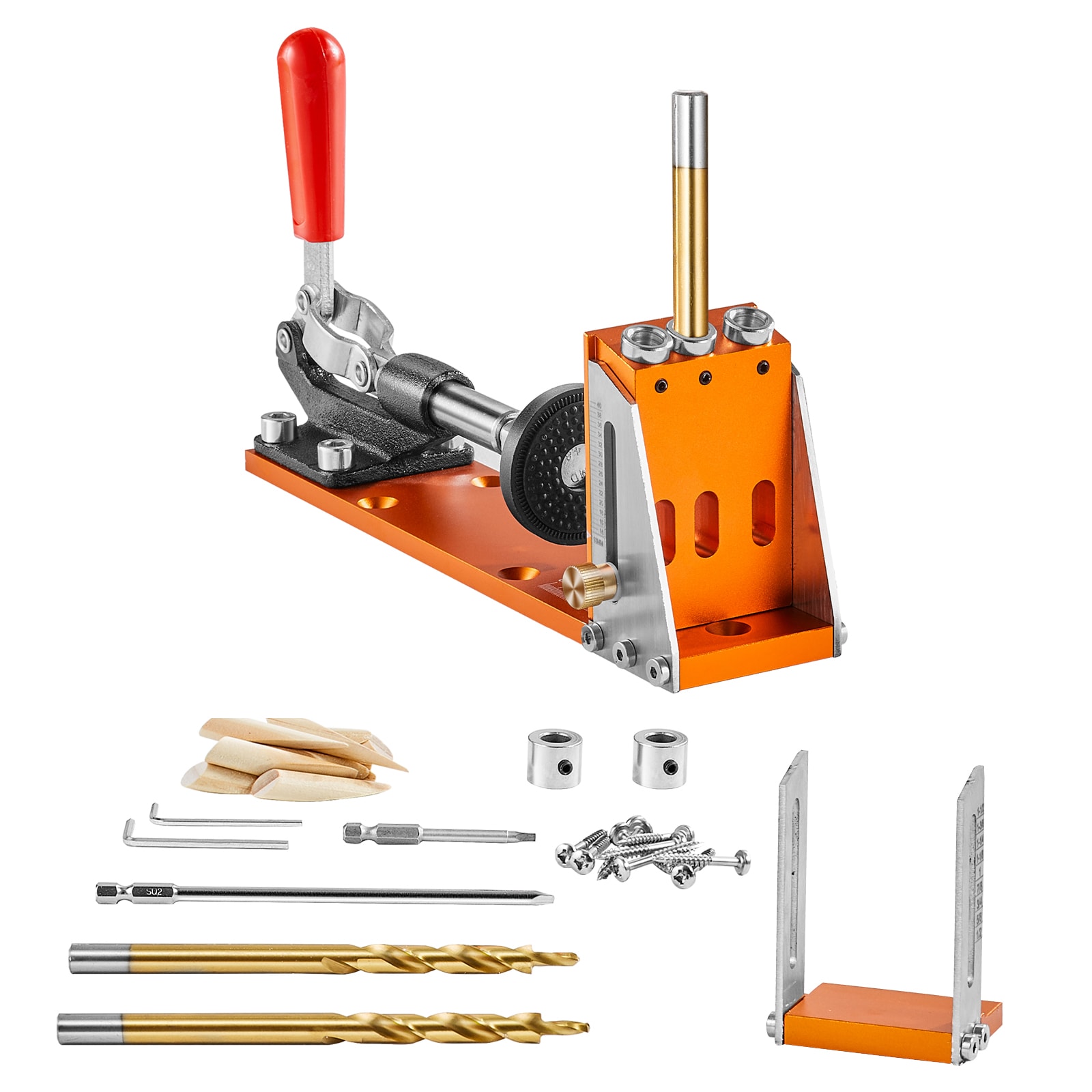 Mecale 30-Piece Pocket Hole Jig Kit Aluminum Alloy Adjustable with Step Drills and Drill Guide Orange #YAS-2NDU1T