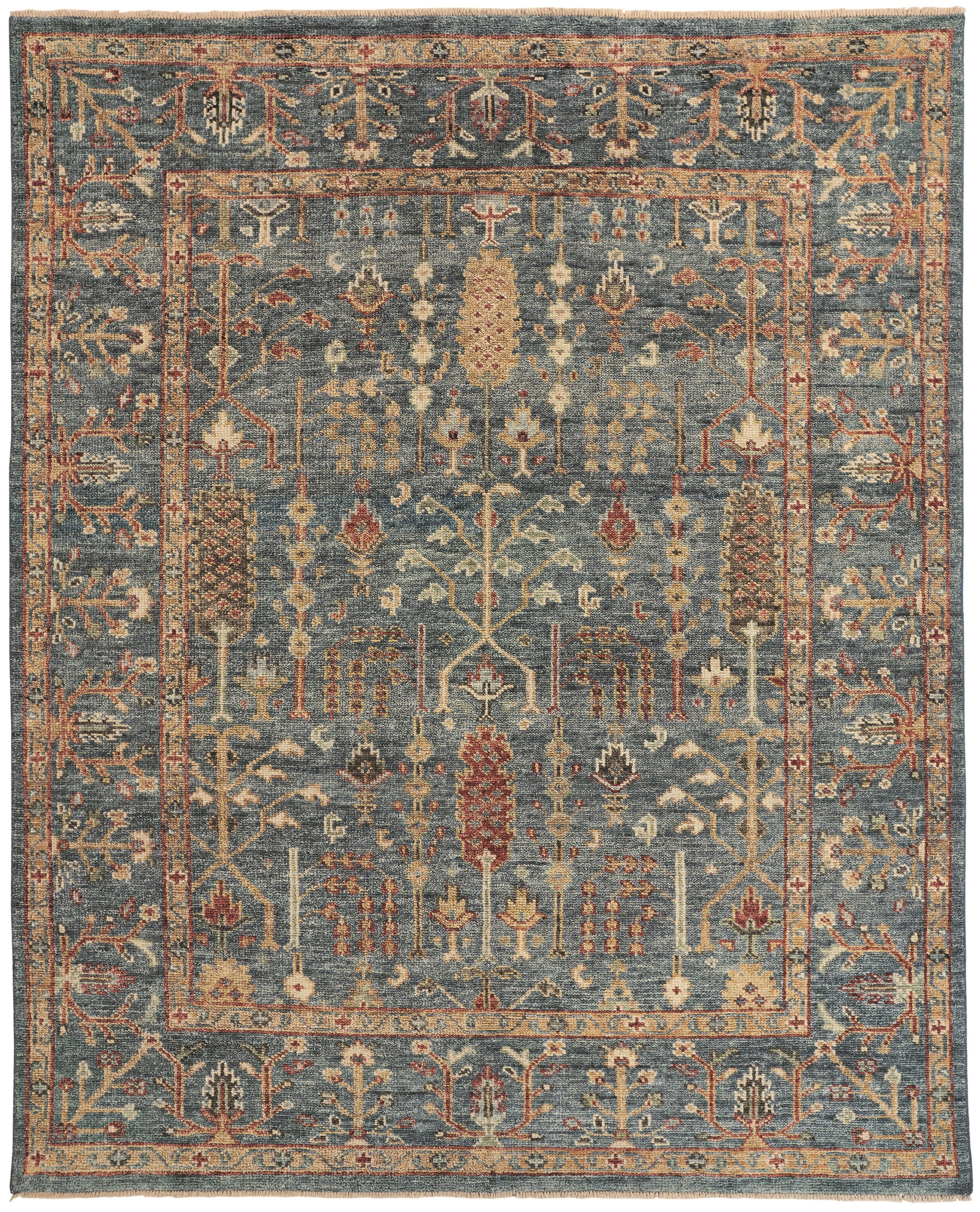 Room Envy 982R6499BLURSTE50 Irie 6 x 9 (ft) Knotted Wool Pewter Gray/Golden Spice Rectangular Indoor Floral/Botanical Oriental Area rug