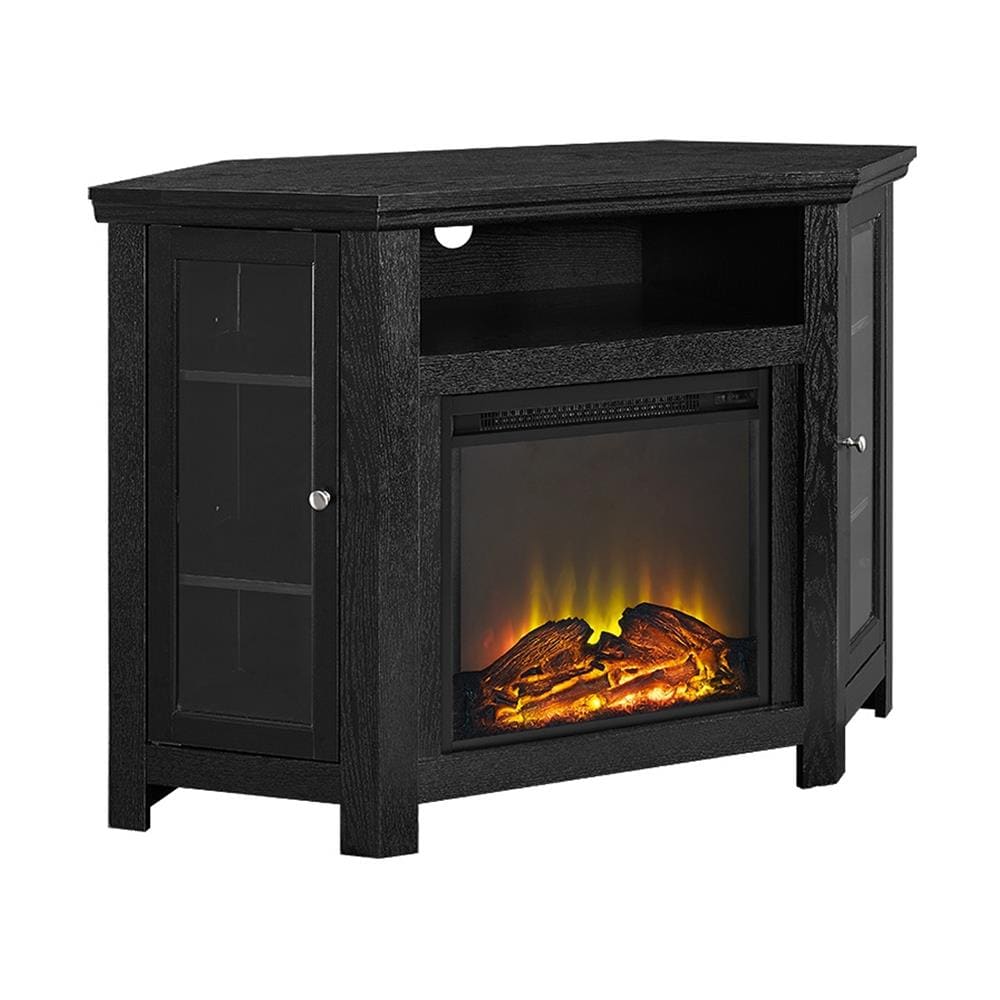 Walker Edison 48" Wood Corner Fireplace TV Stand Black in the