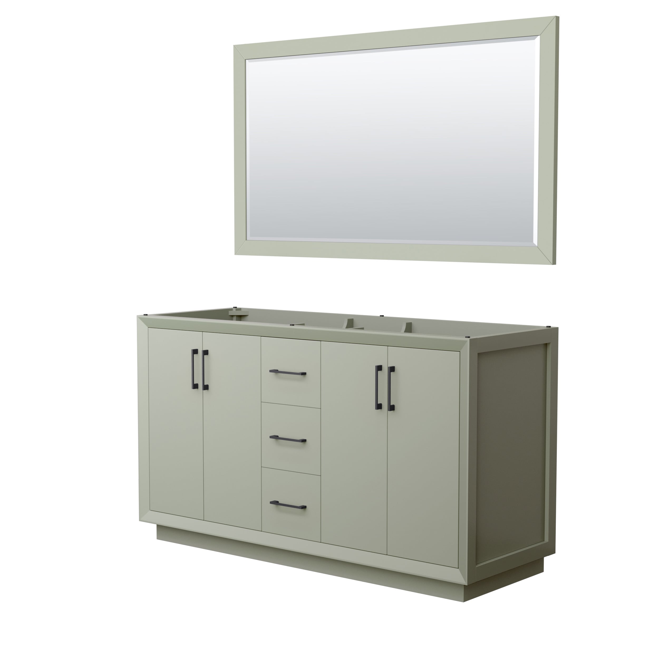Strada 60" Light Green Double Bathroom Vanity with Matte Black Accents