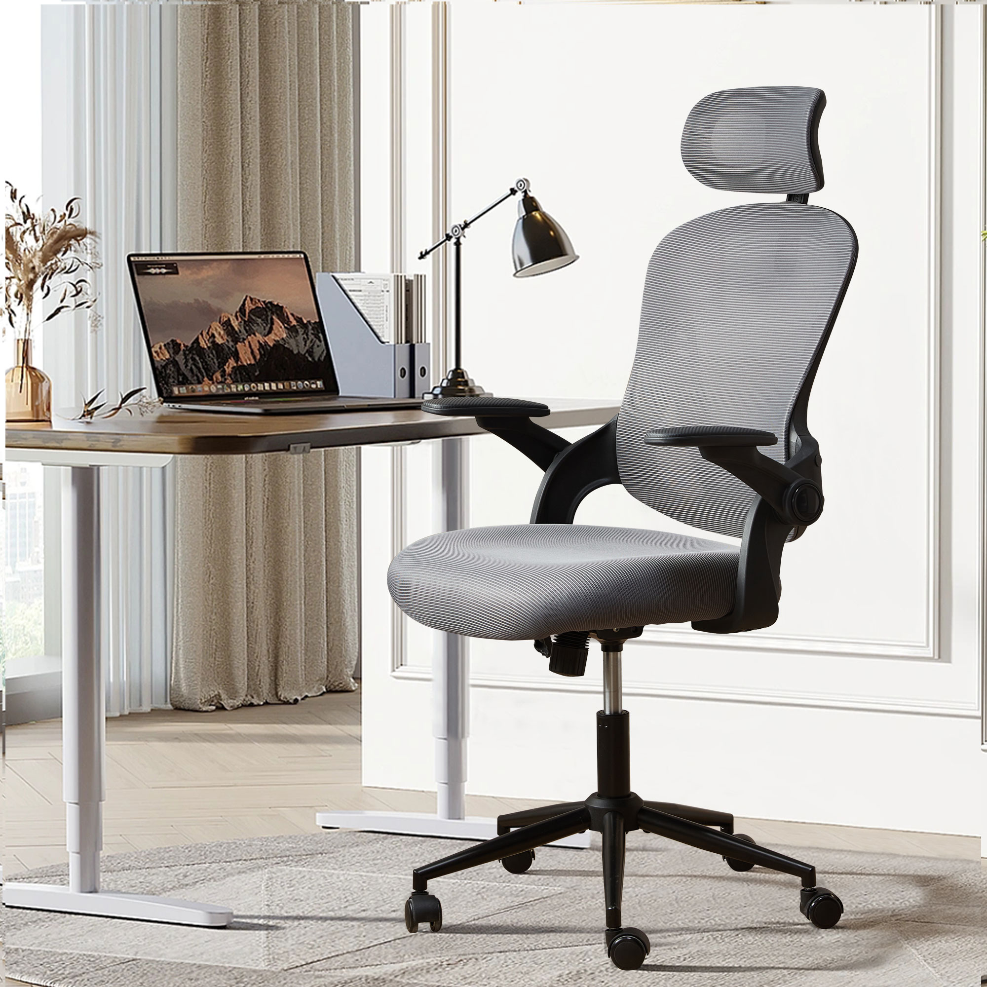 Ovios OJDM900 Gray Contemporary Ergonomic Adjustable Height Swivel Mesh Desk Chair