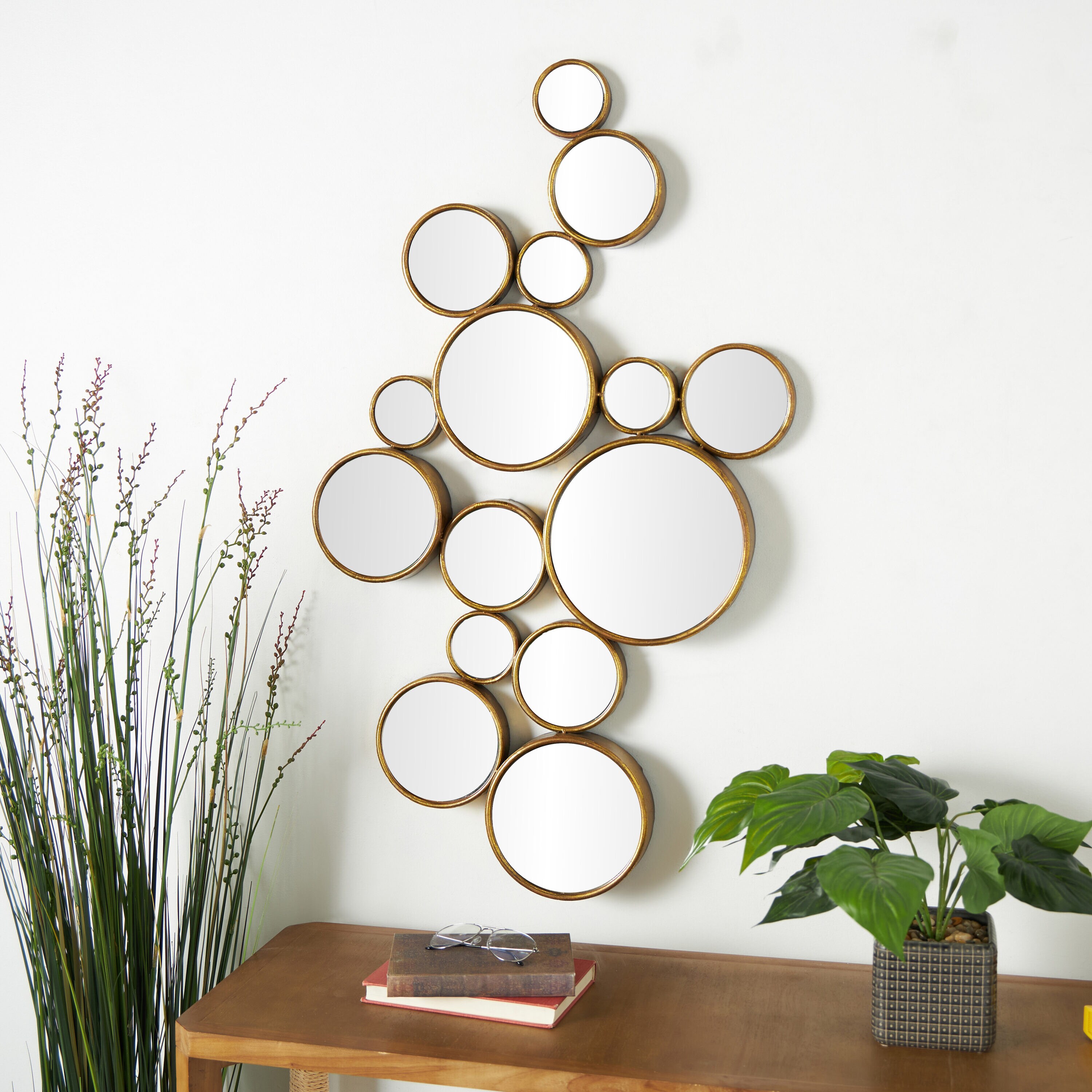 Gold Round Cluster Framed Wall Mirror, 40" x 22"