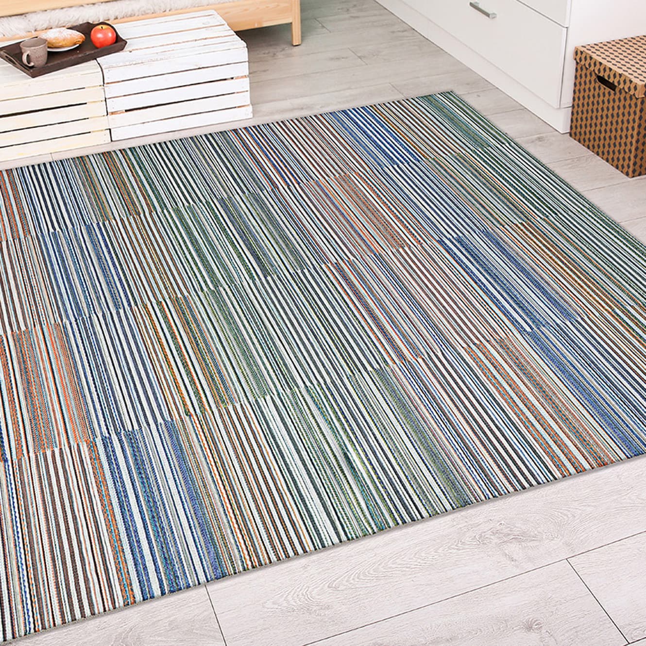 Couristan 98629003311056T Cape 3 x 5 (ft) Loomed Polypropylene Ivory-Multi Rectangular Indoor/Outdoor Stripe Area rug