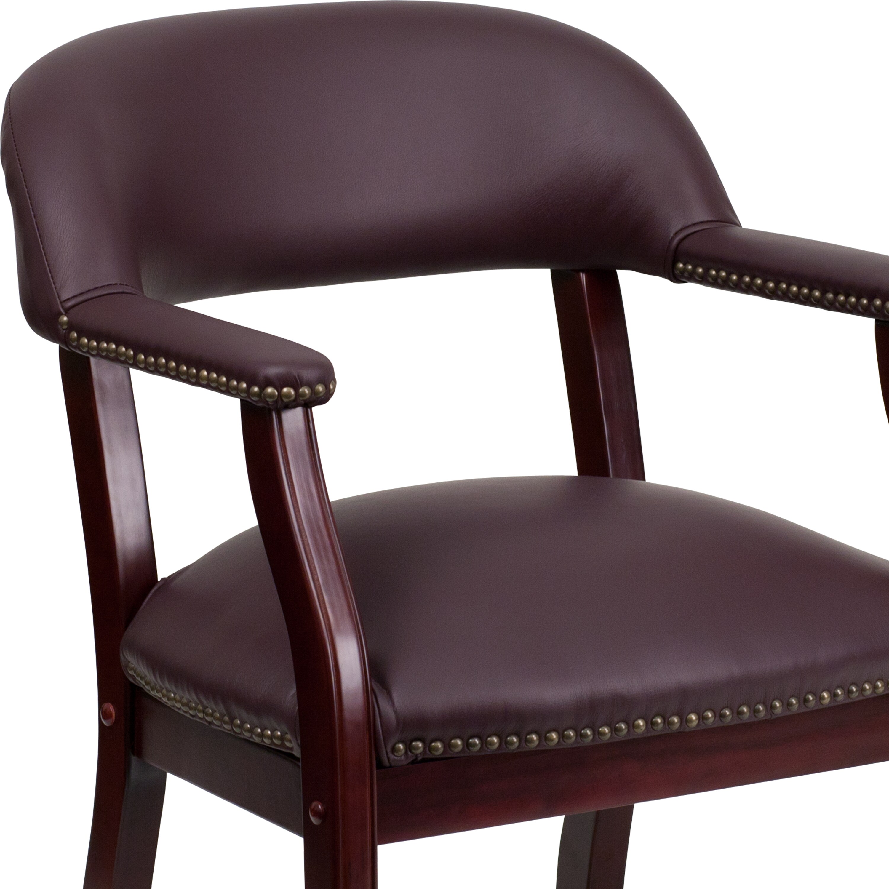 Burgundy LeatherSoft Traditional Office Chair with Brass Nail Trim
